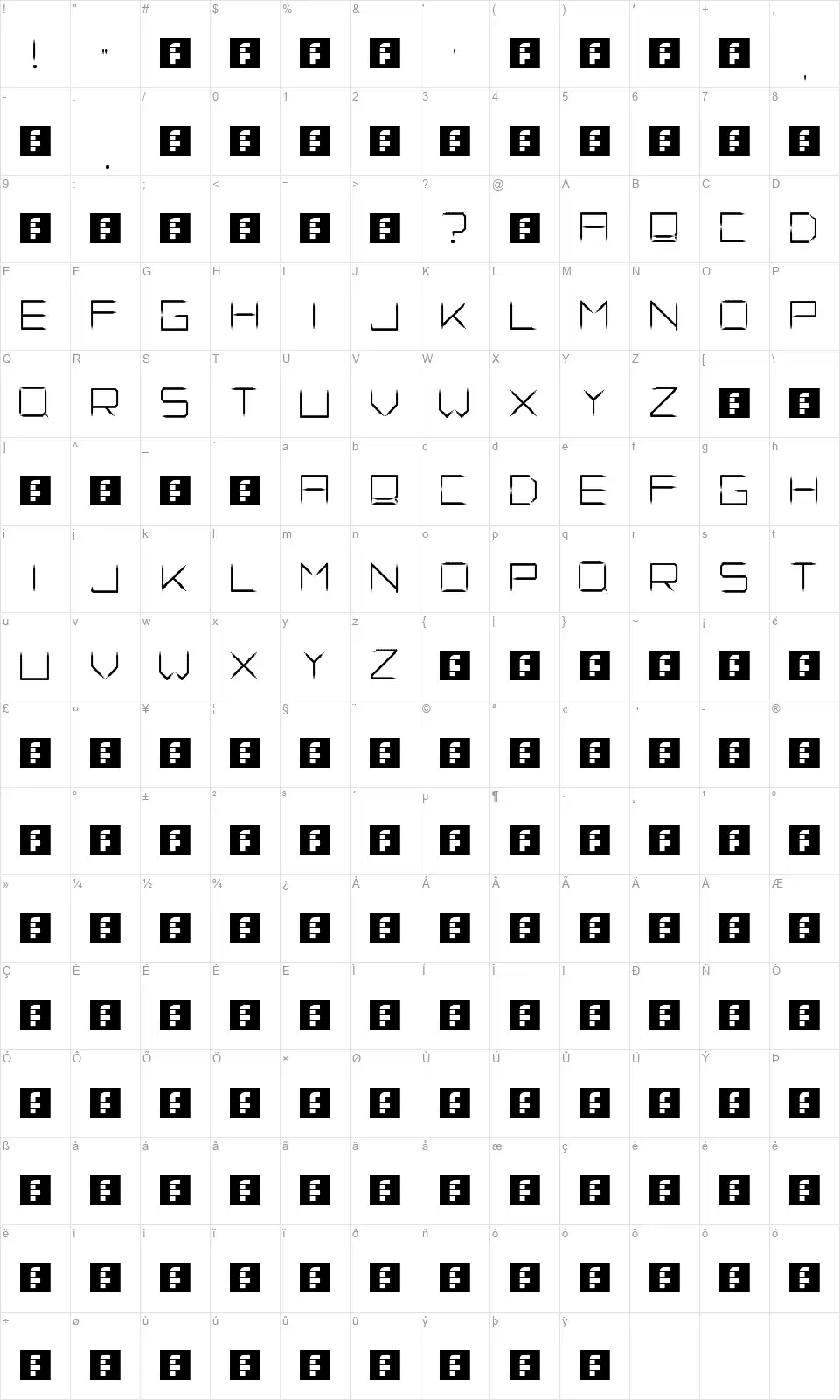Fade Awayfont character map