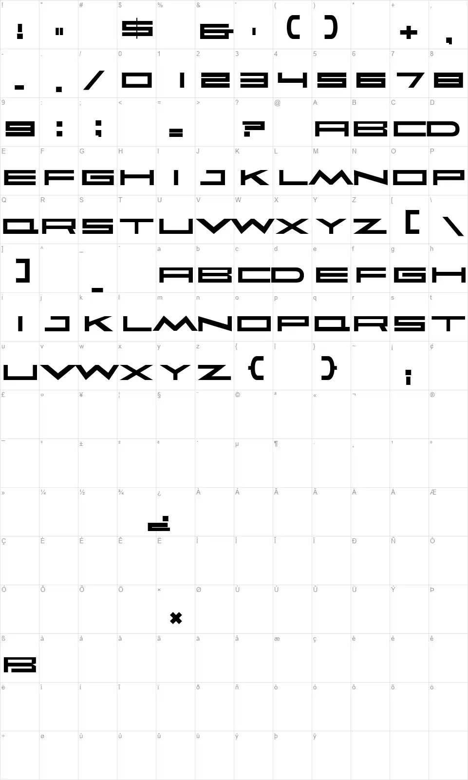 Faqro Extended Expandfont character map