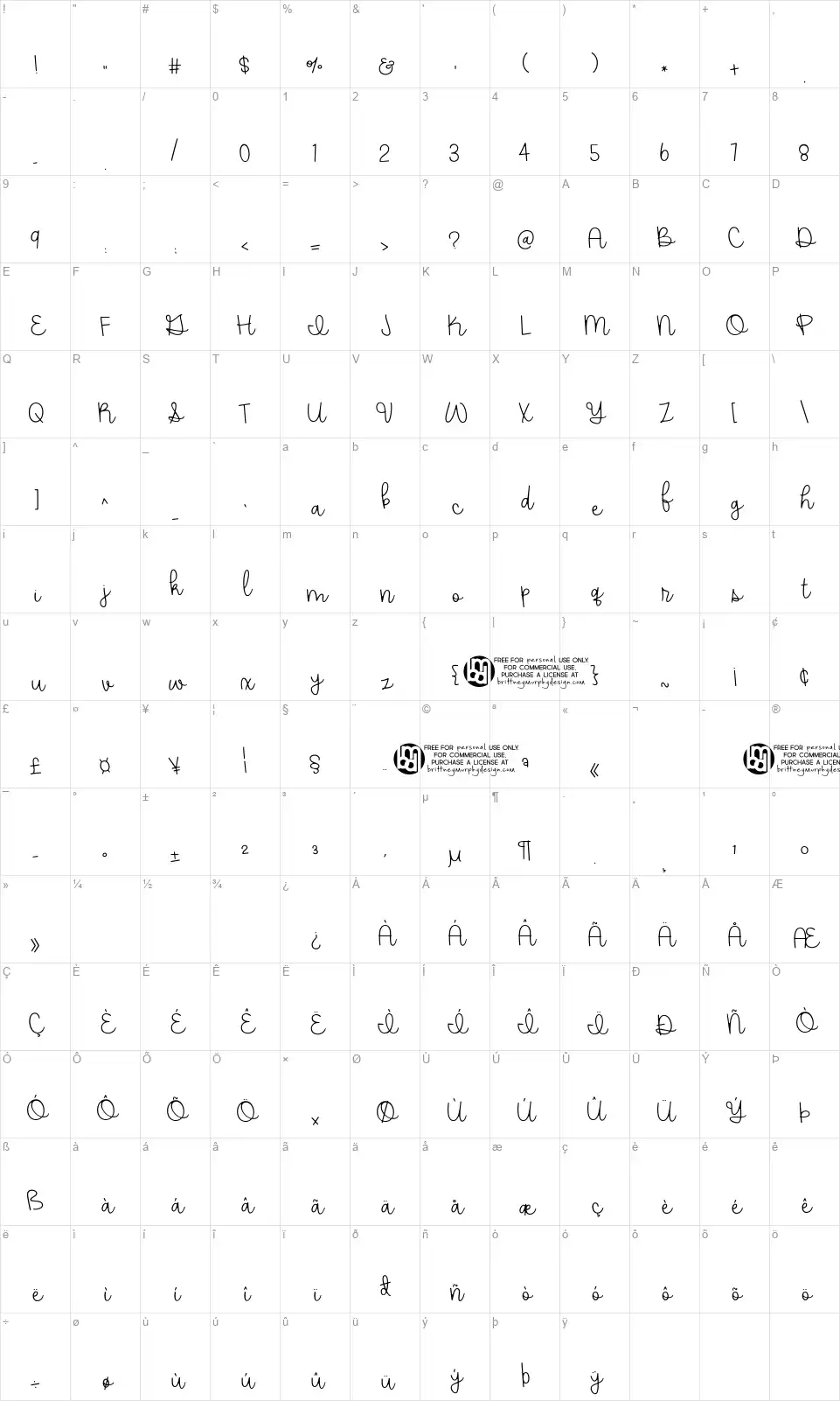 Farmhouse Roosterfont character map