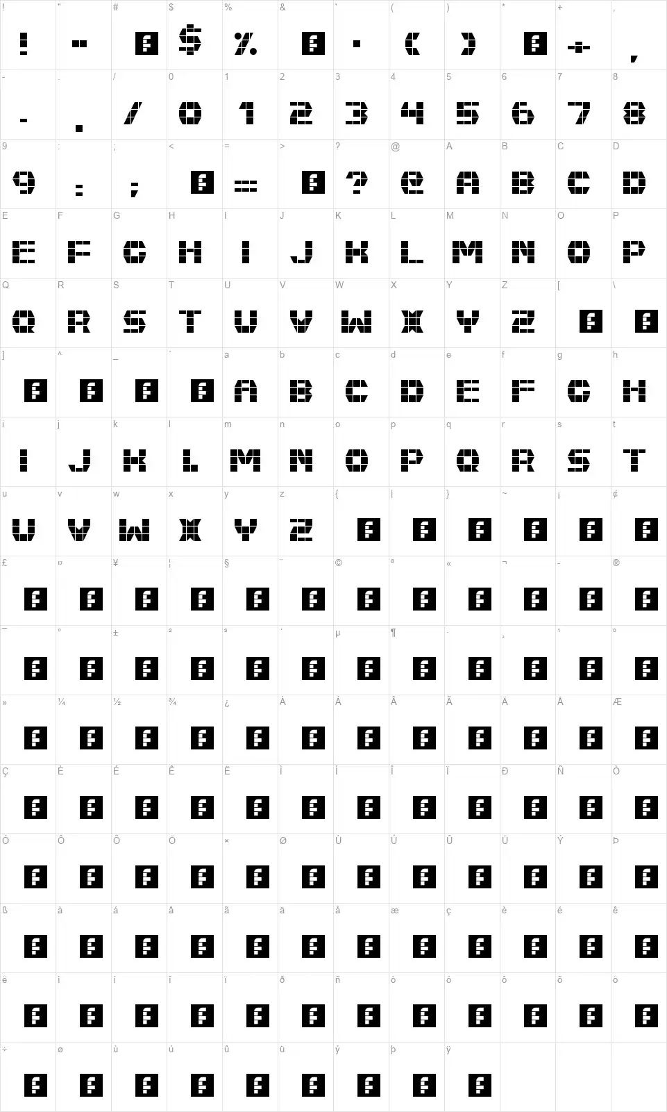 Fast Moneyfont character map