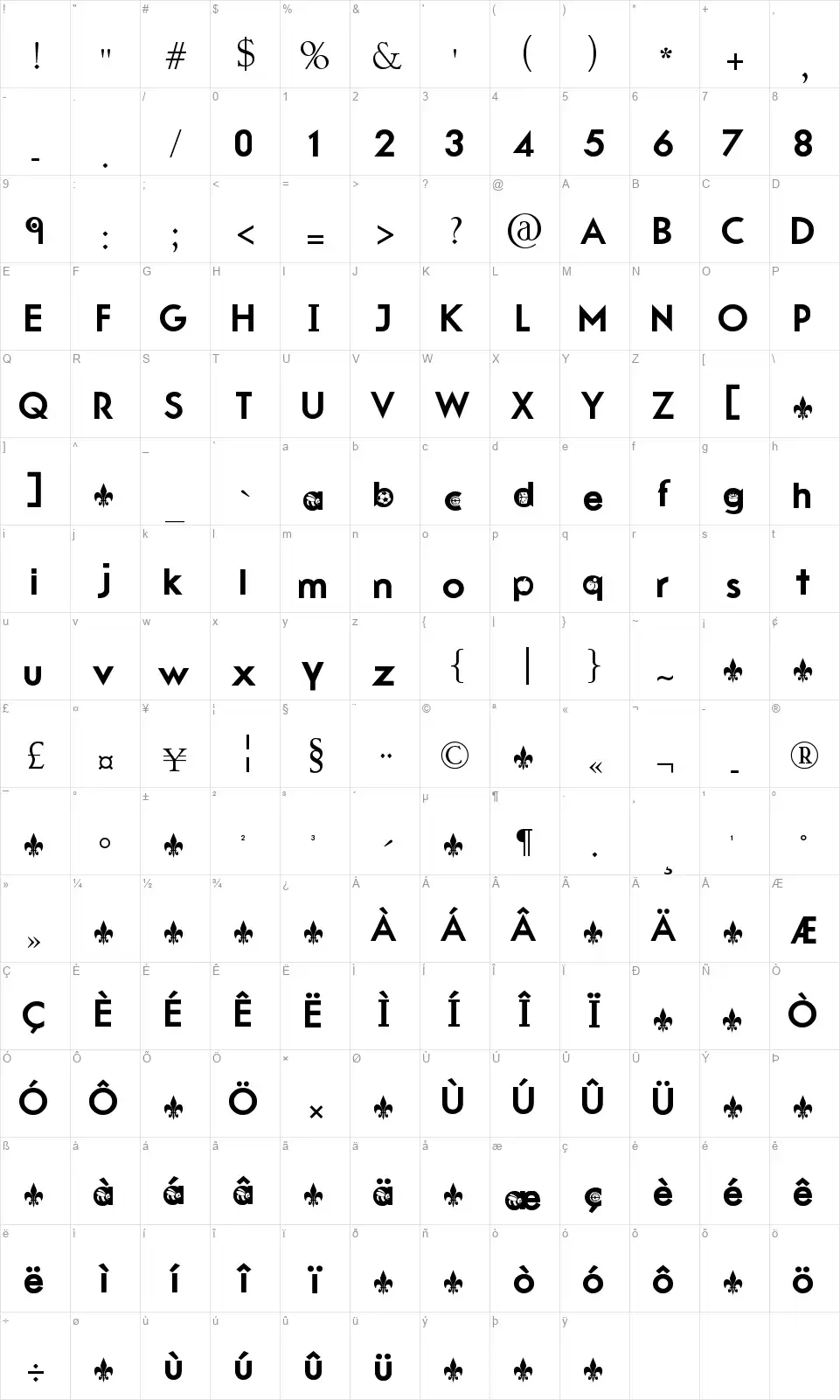 FDLfont character map