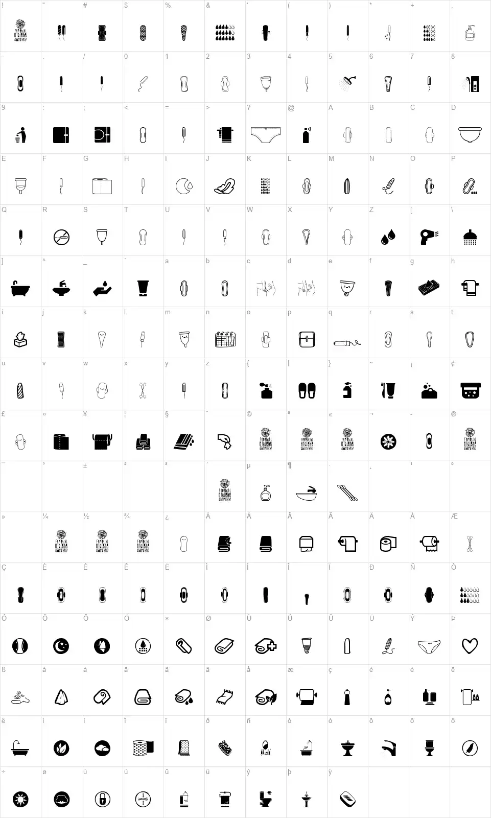 Feminine Hygienefont character map