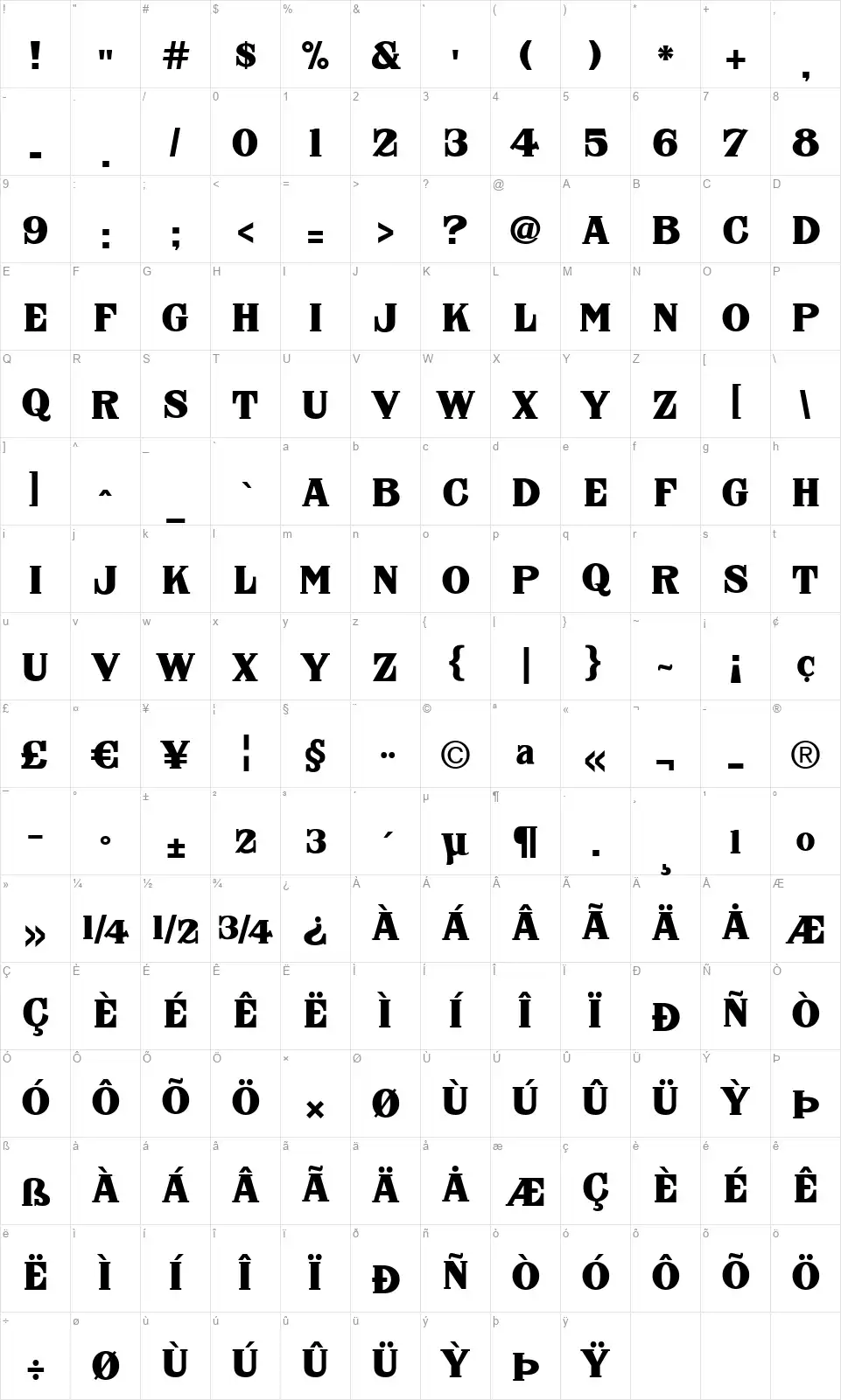 FHA Nicholson French NCVfont character map
