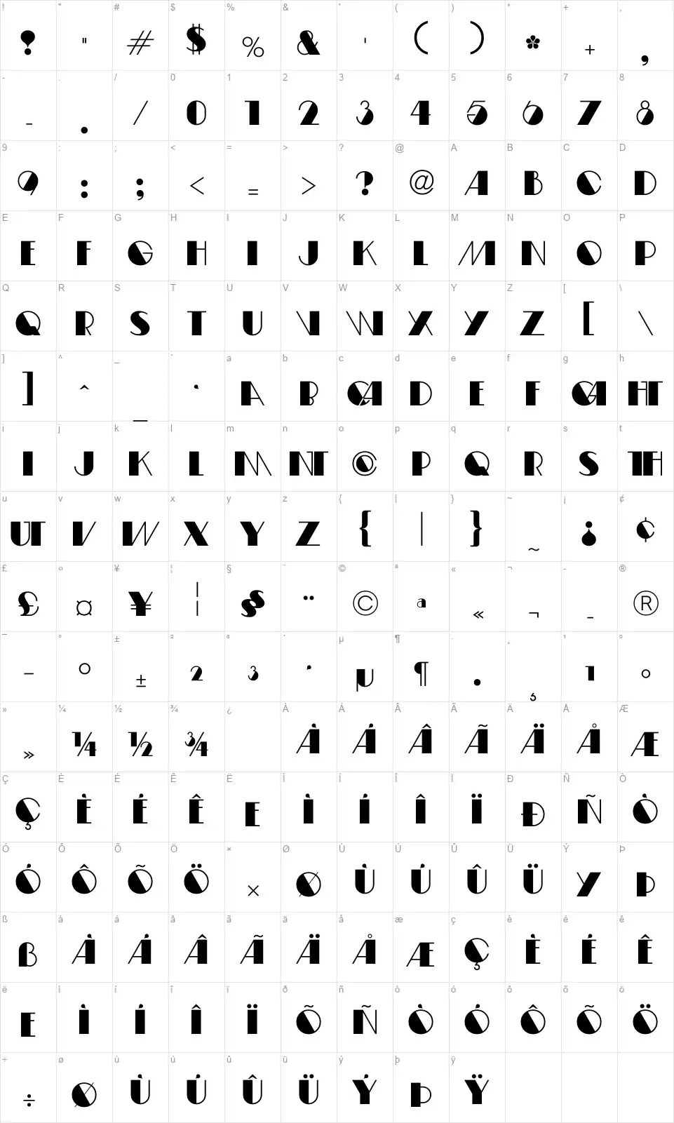 Fifty-Fourfont character map