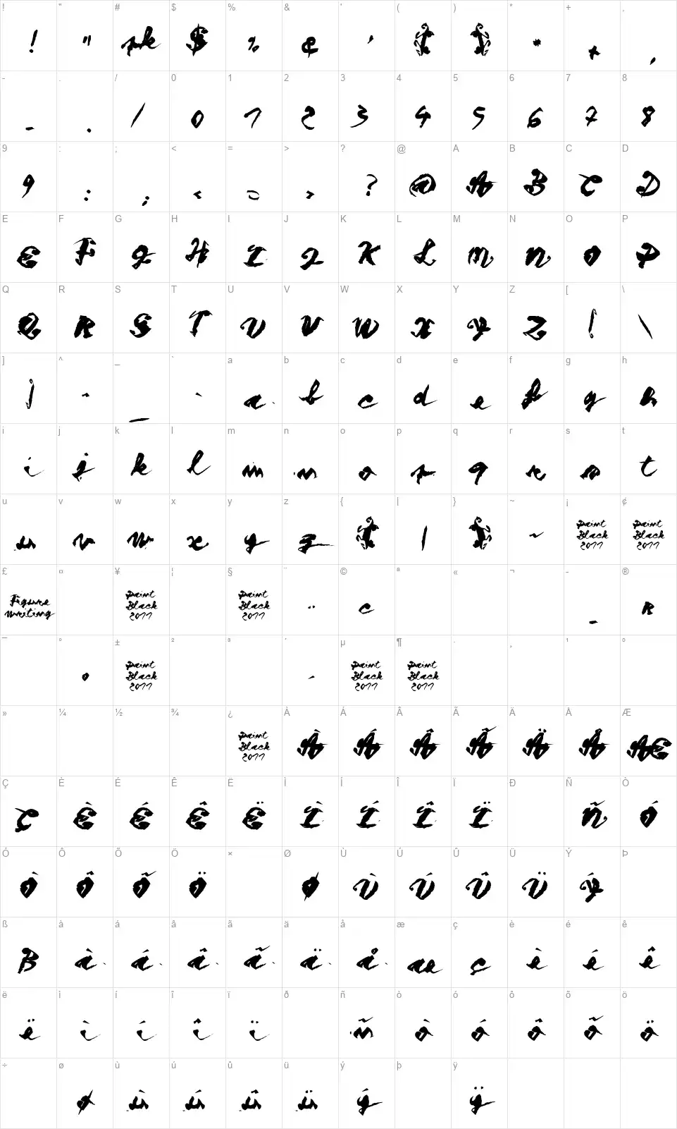 Figure Writingfont character map