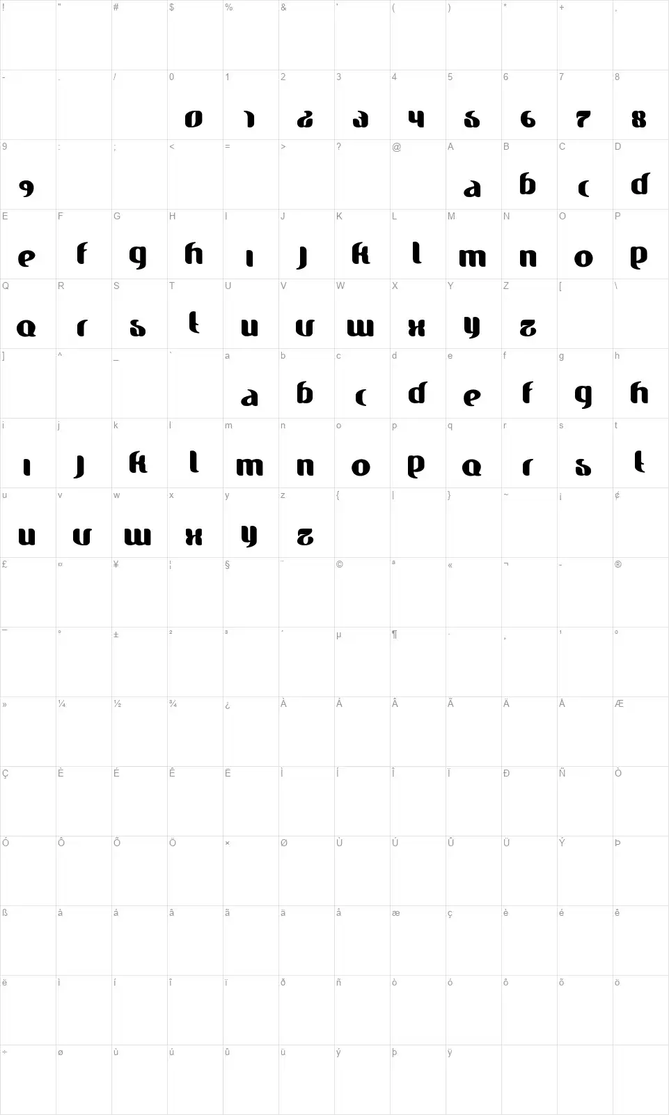 Finessefont character map