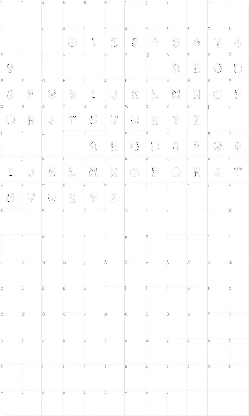 Fixiefont character map