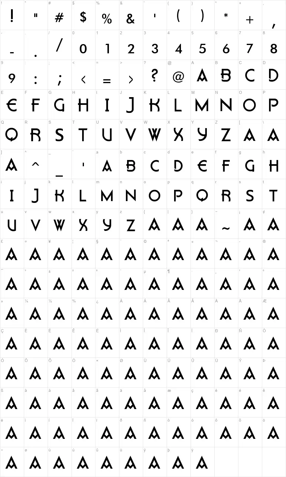 Flateyfont character map
