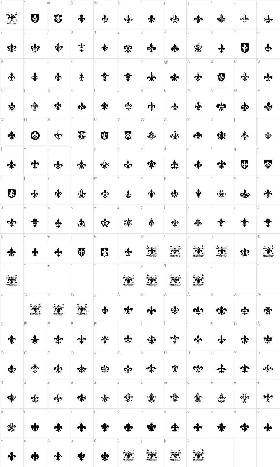 Fleur de Lisfont character map