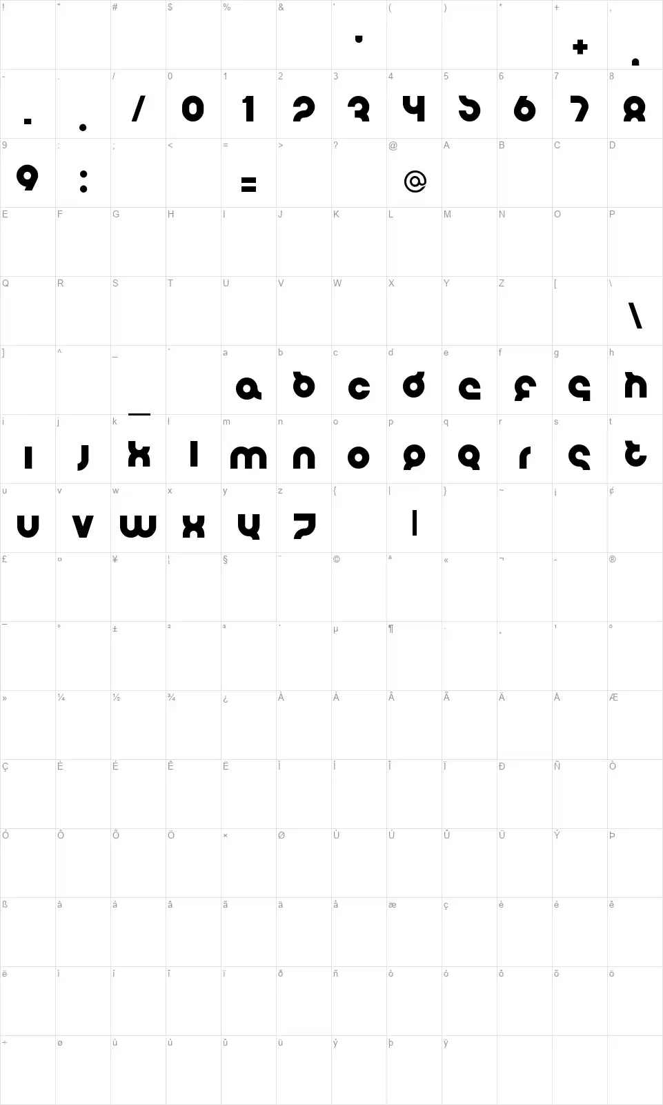 Flirt Bobo Boldfont character map
