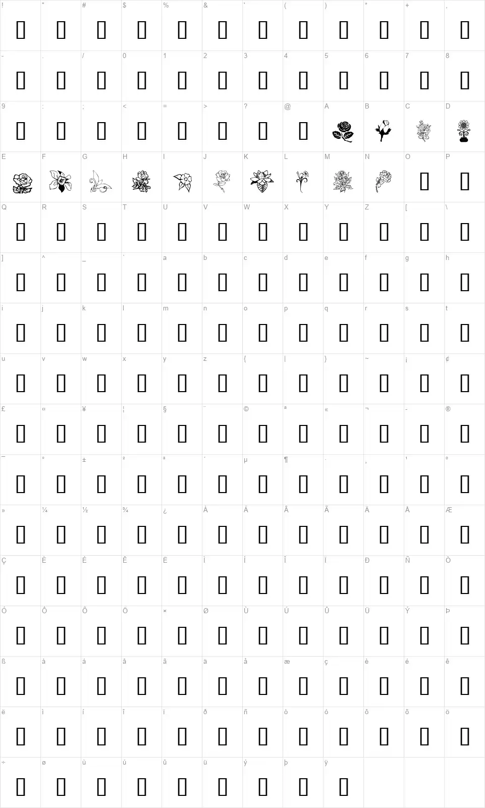 Floral Designfont character map