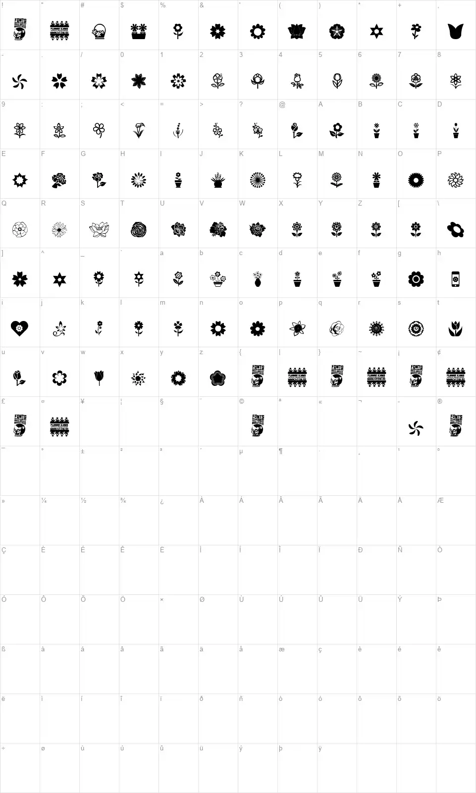 Flower Iconsfont character map