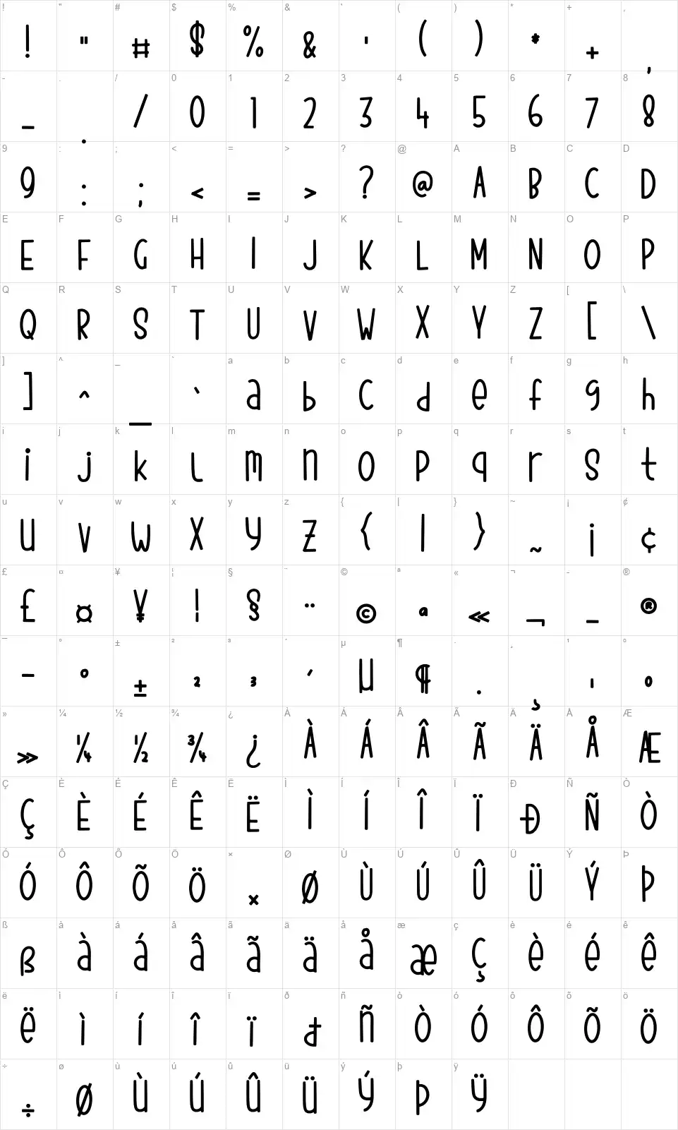 Flying Foxesfont character map
