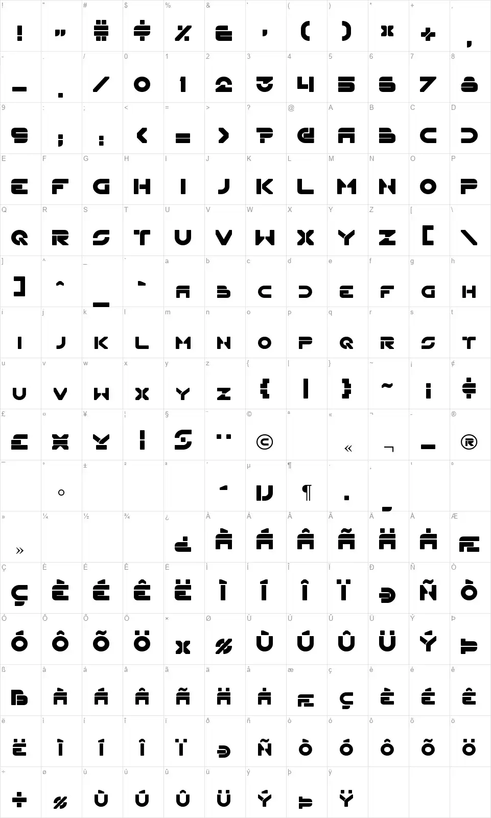 Flynnfont character map