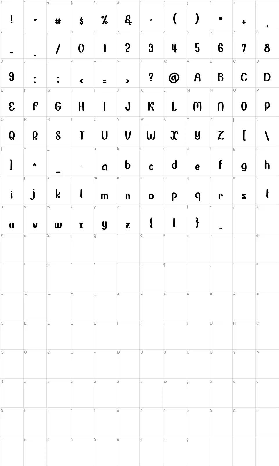 Flynsterfont character map