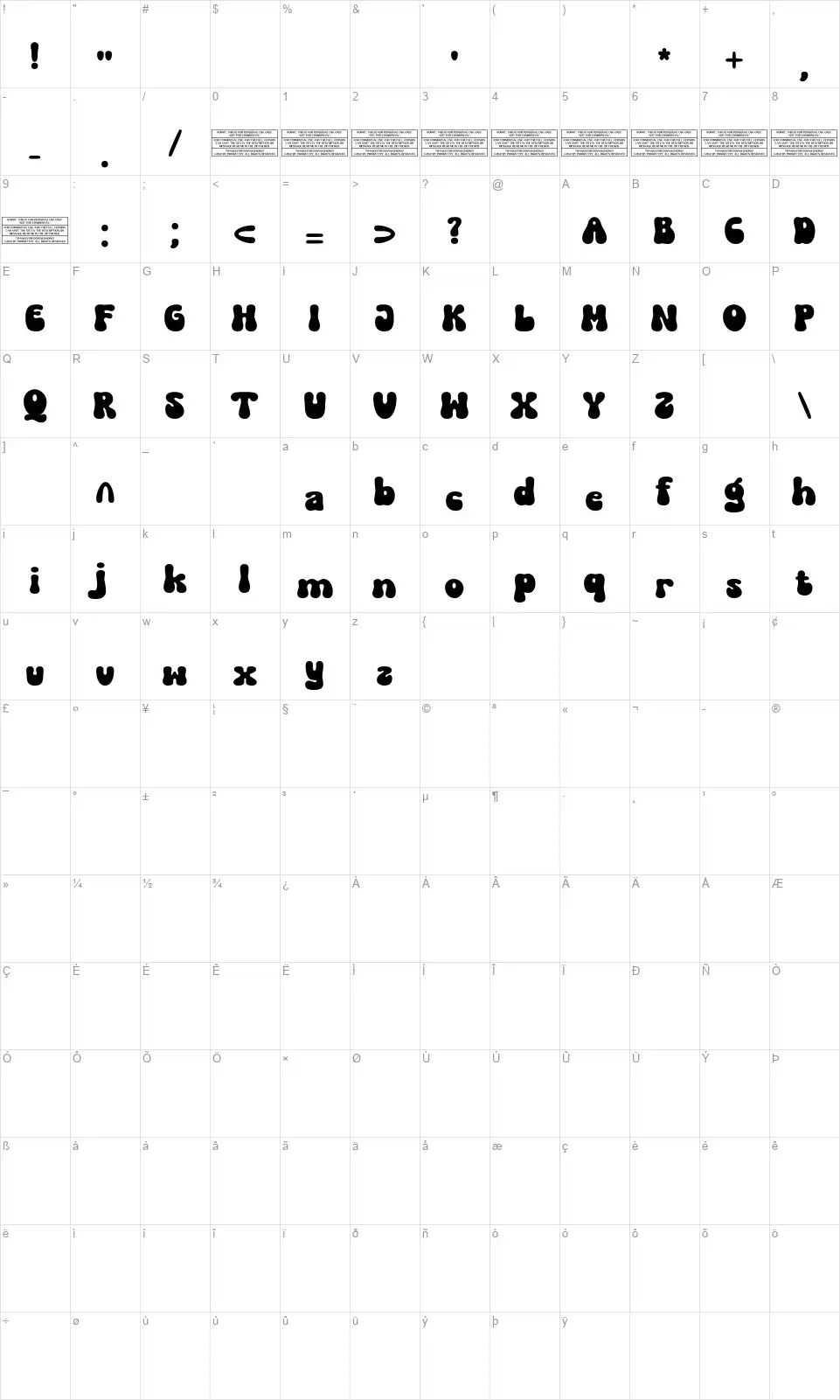 Folks Dreamingfont character map