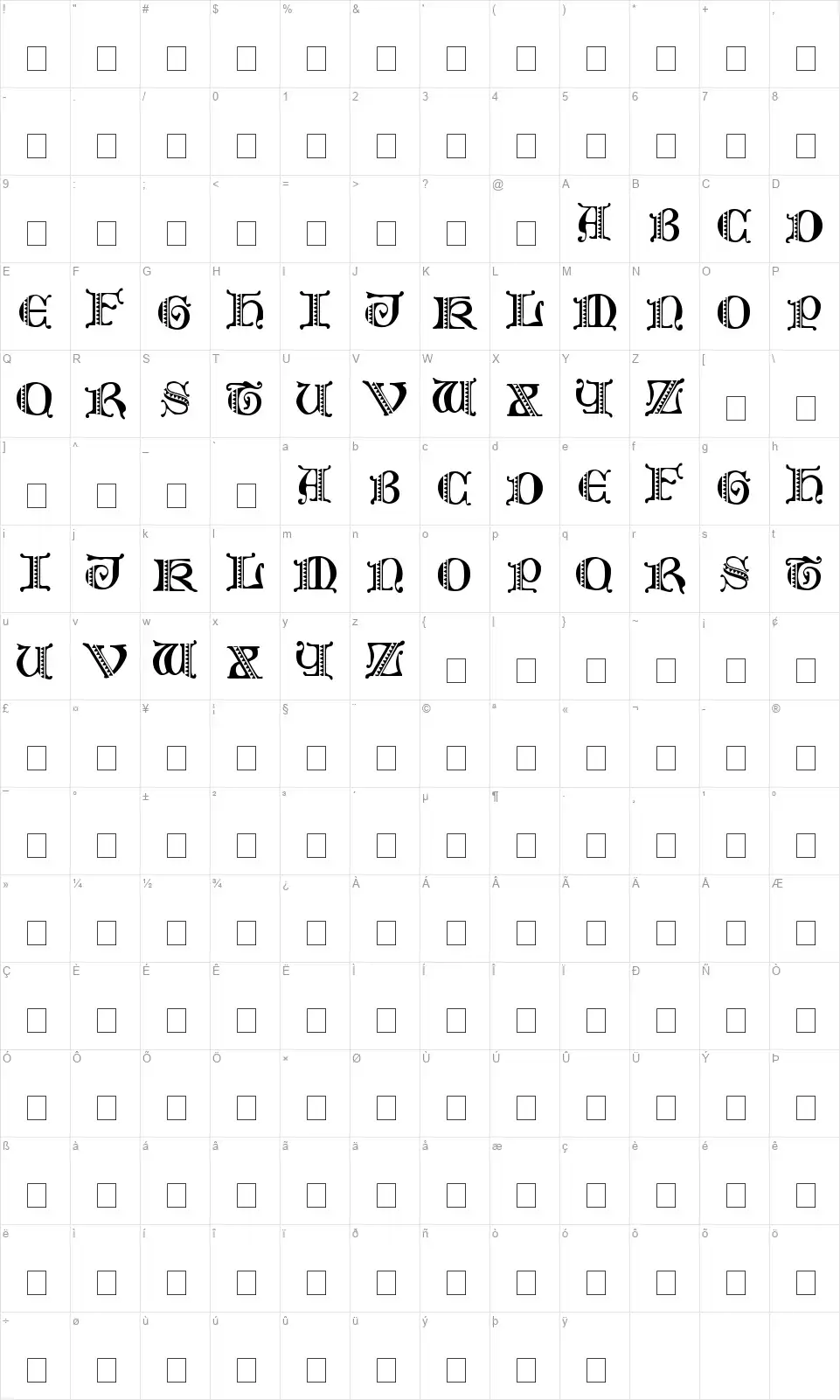 Folks PSfont character map
