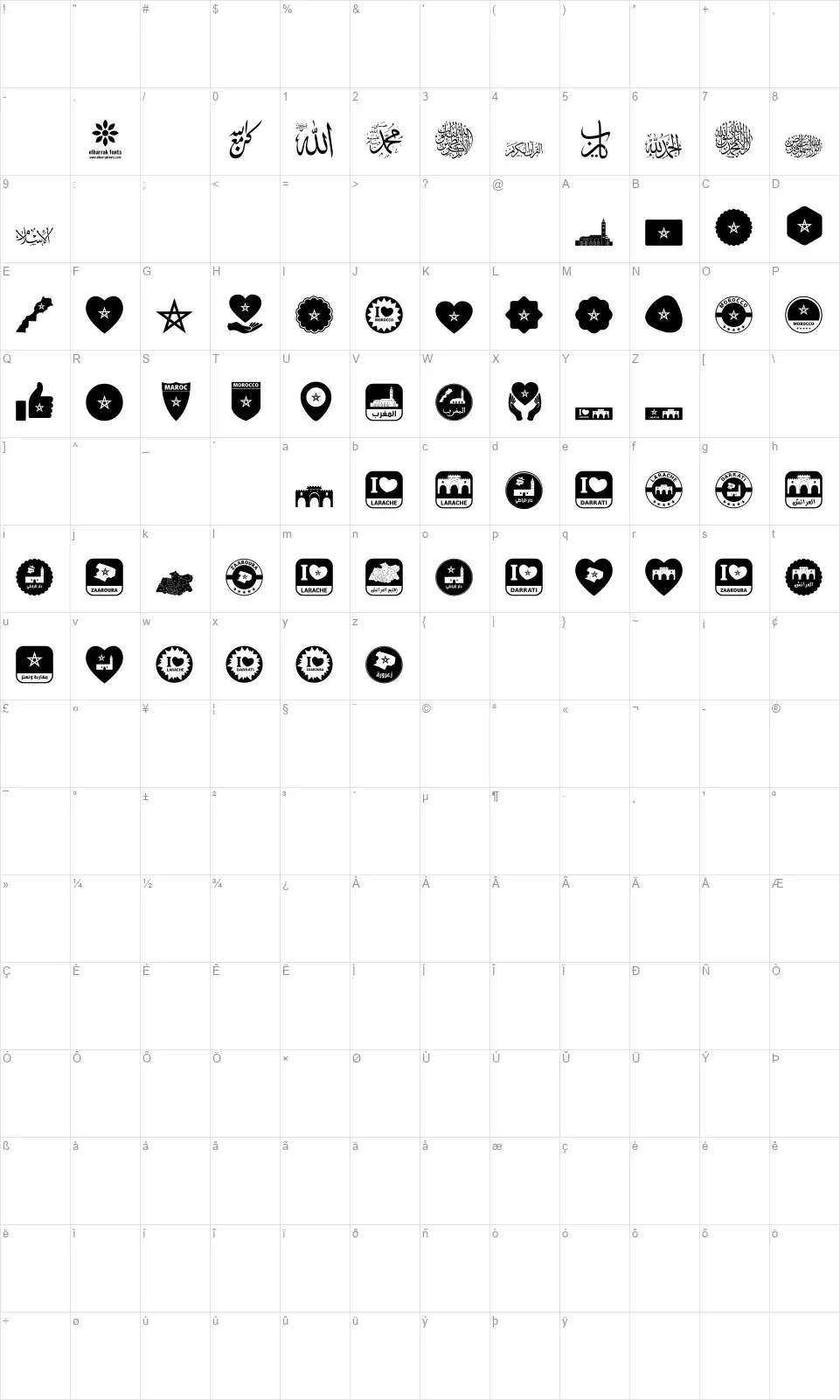 Font Larache Colorfont character map