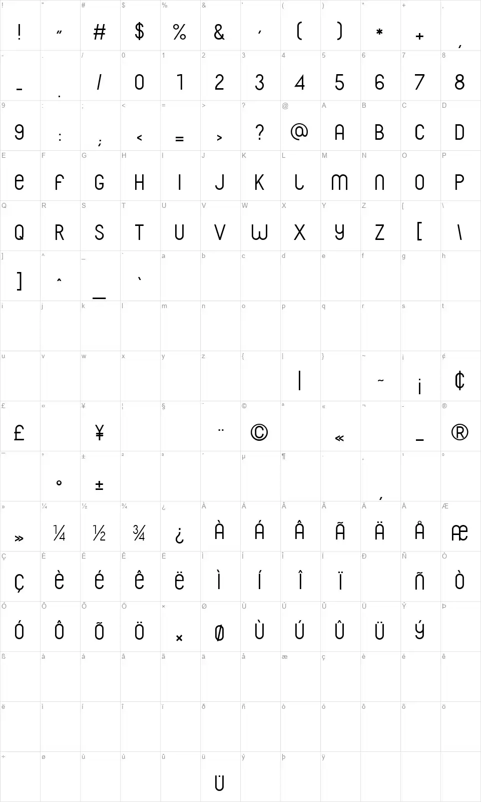 Franksfont character map