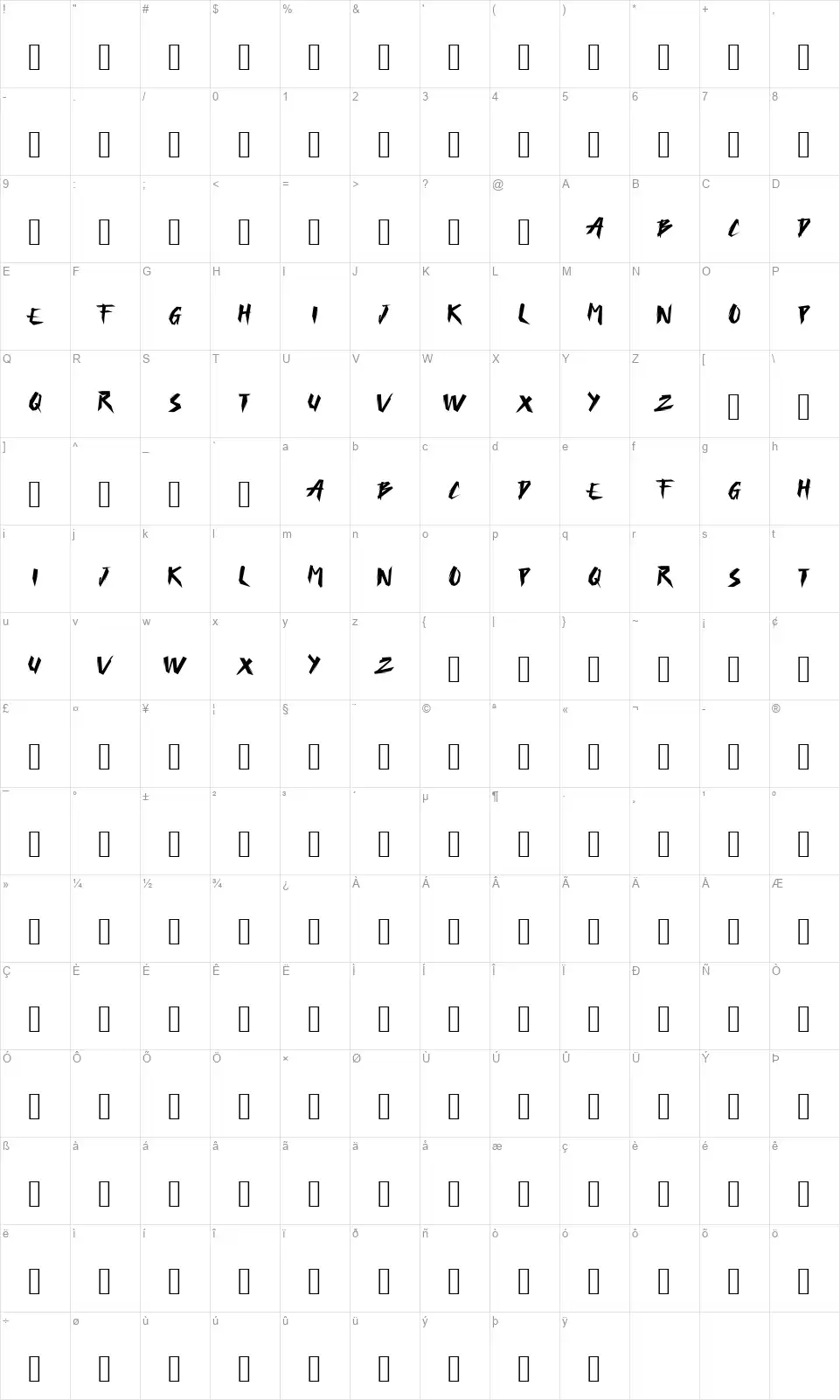 Freedayfont character map