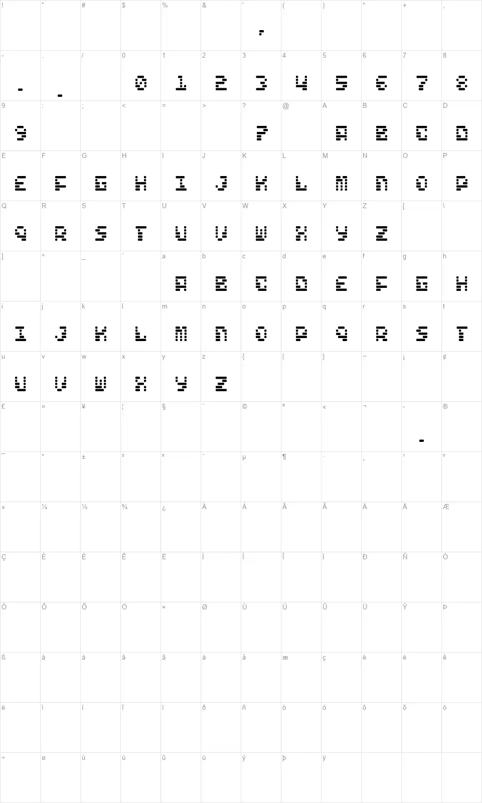 Freelance Kamchatkafont character map