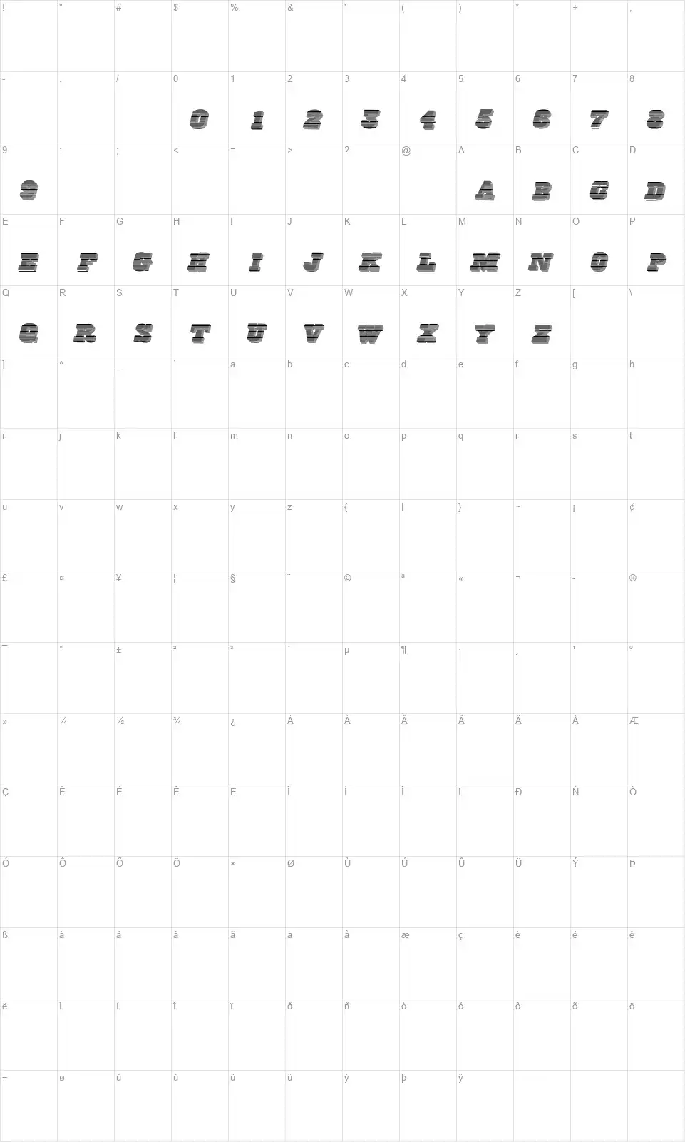 FreeLinefont character map