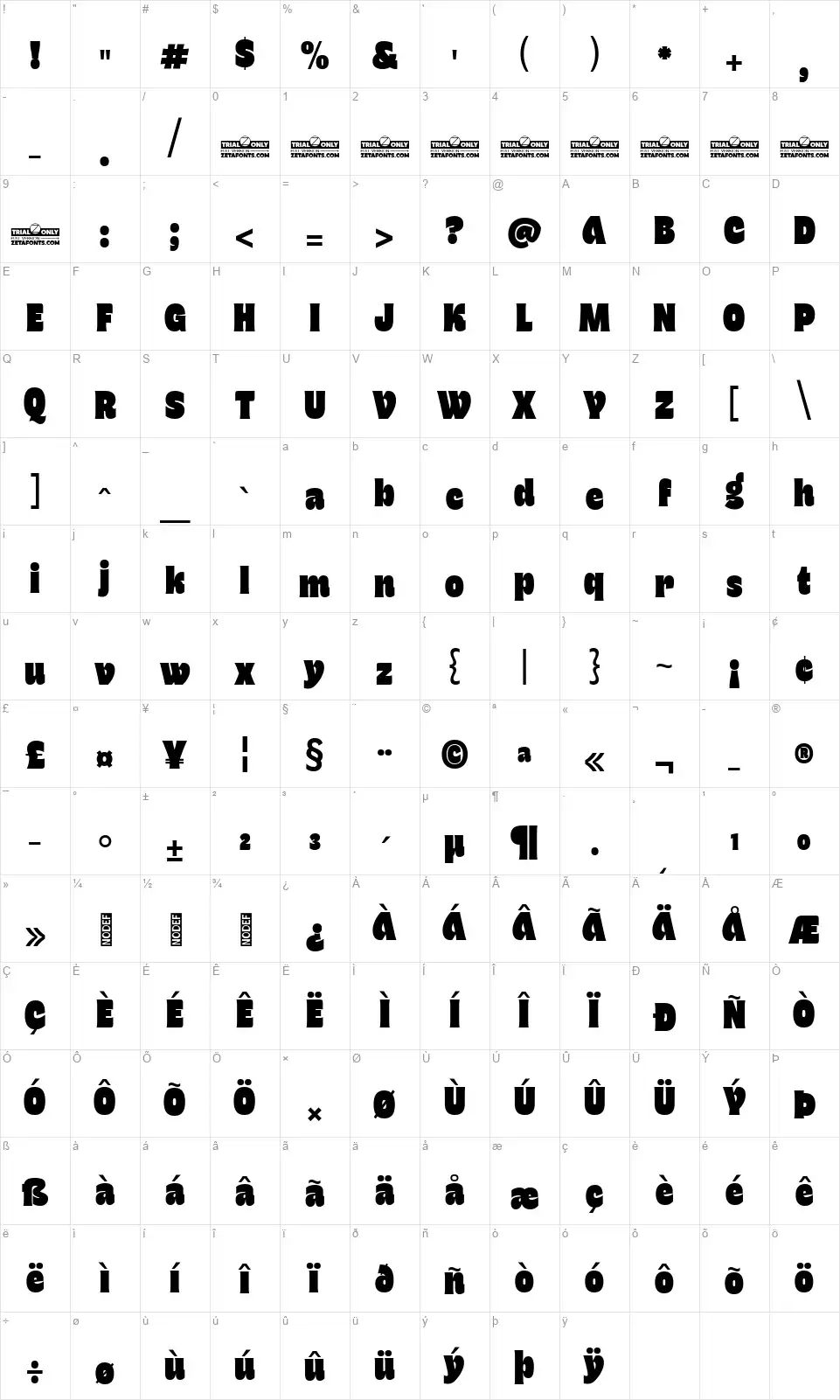 Freitag Displayfont character map