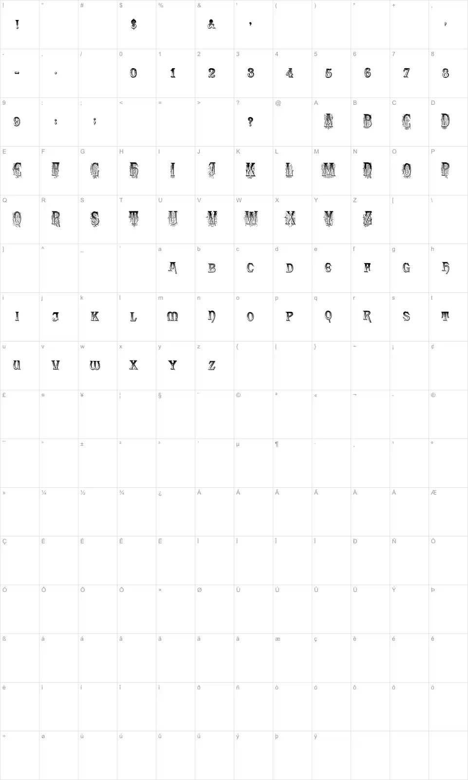 Fresco the Jackson Карта Fresco the Jacksonfont character map