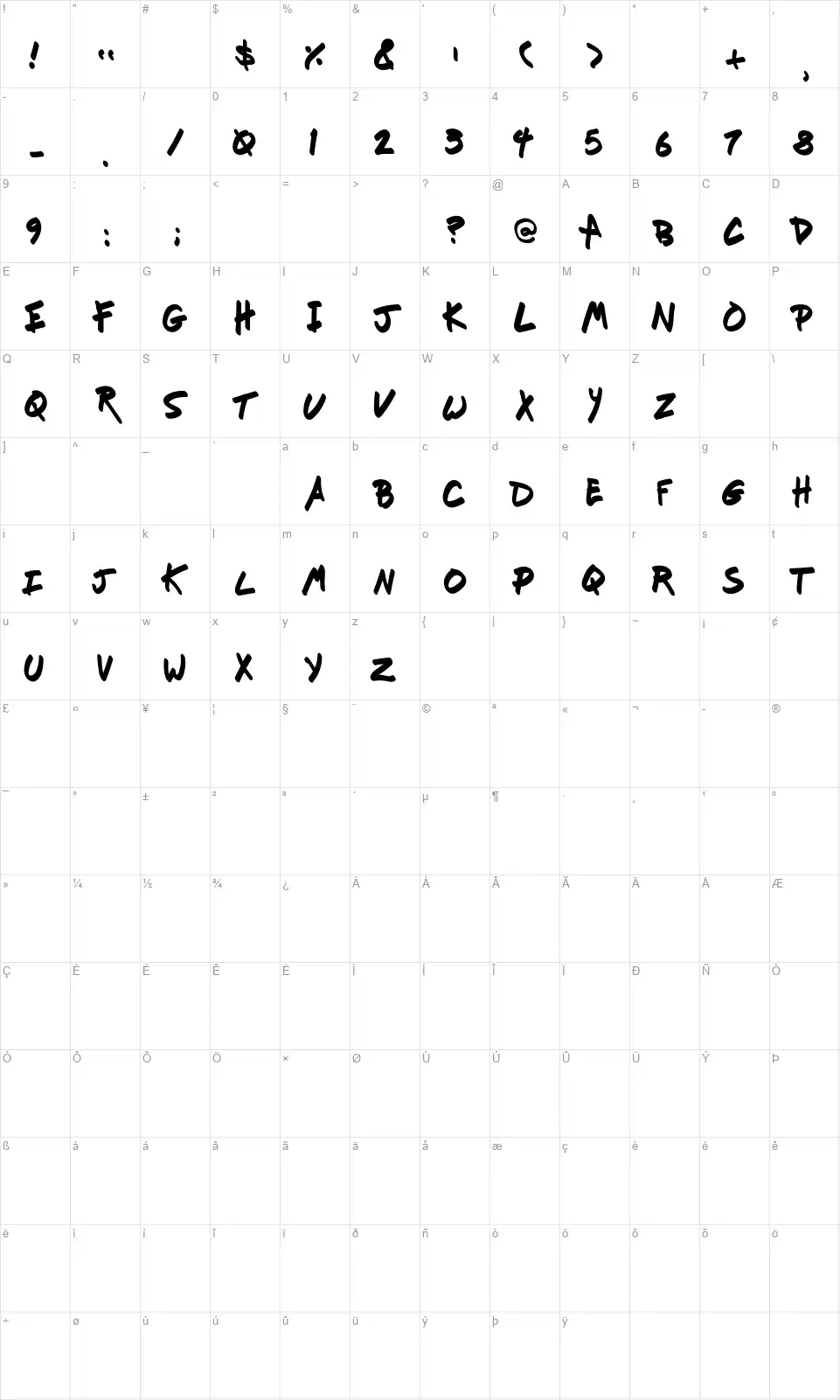Fresh Markerfont character map