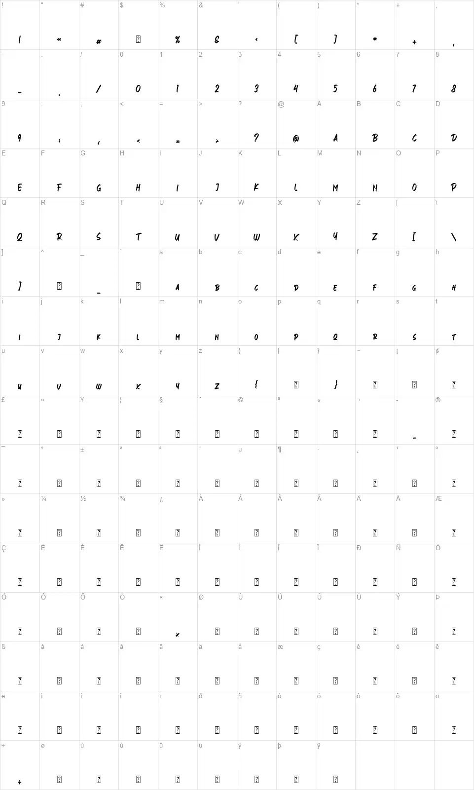 FresHotfont character map