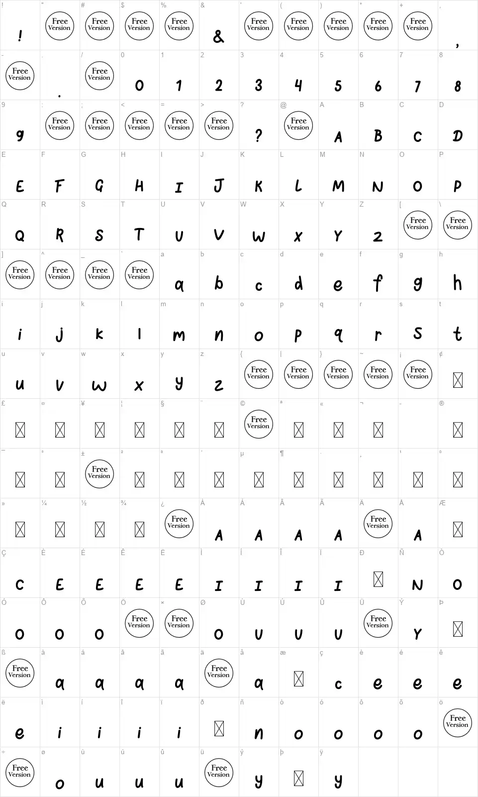 Fukedfont character map