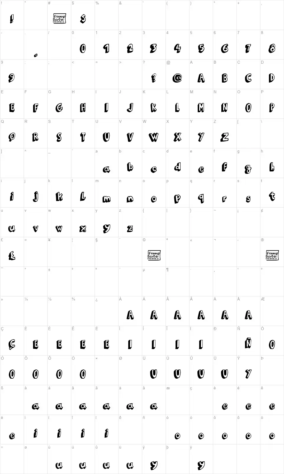 Funny Barberfont character map