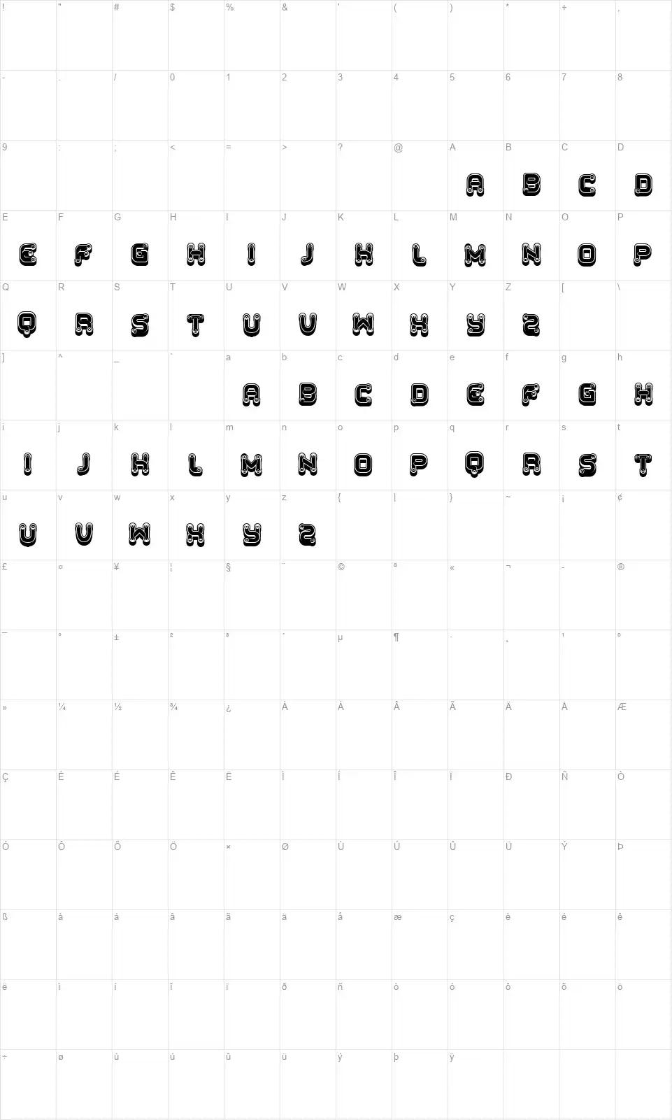 Funny Gradientsfont character map