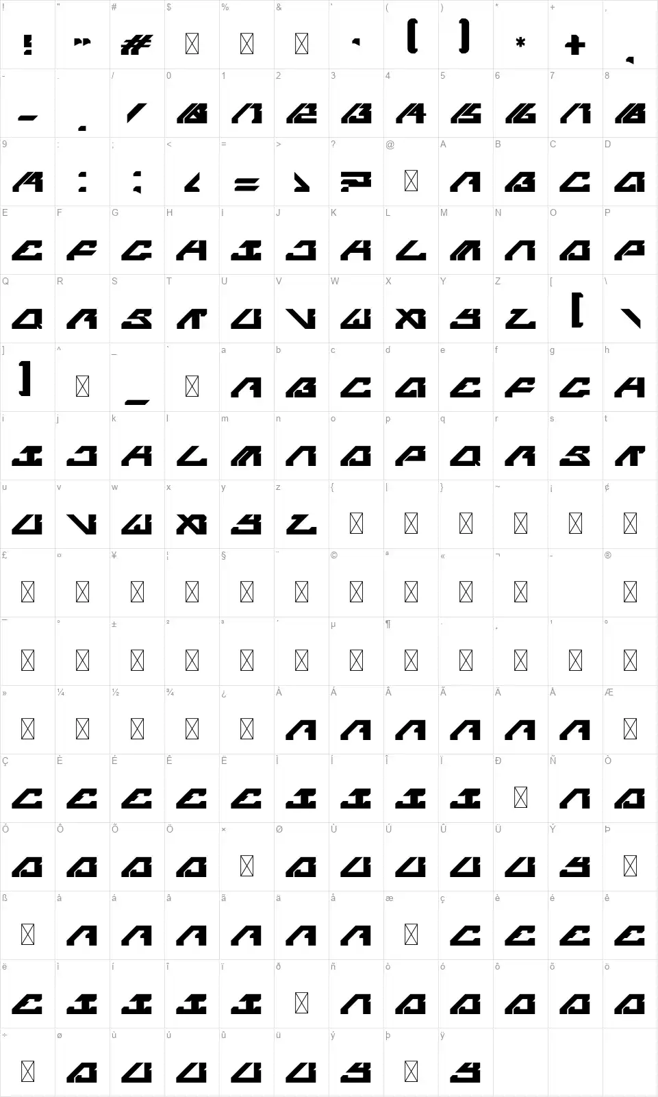 Future Corpofont character map
