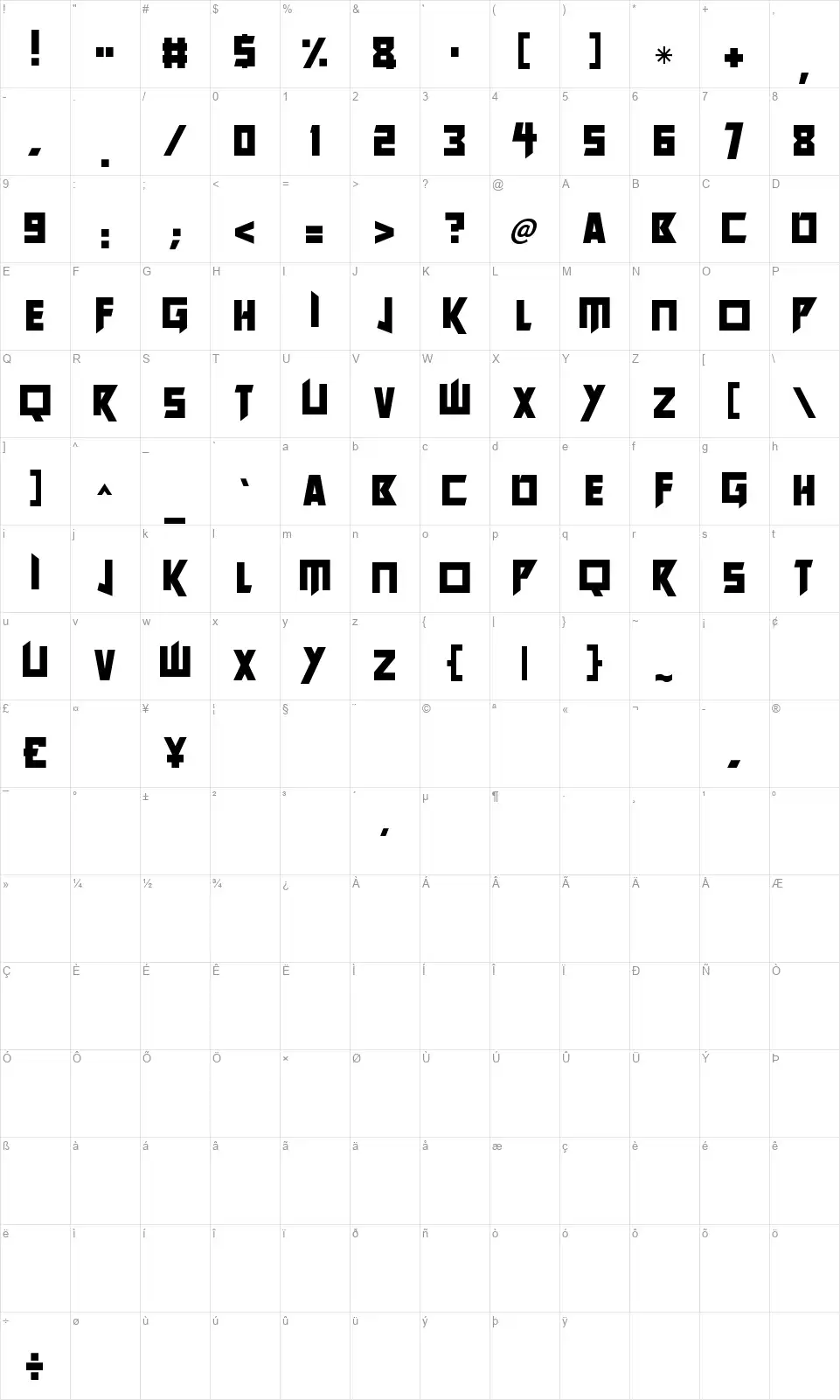 Future Worldsfont character map