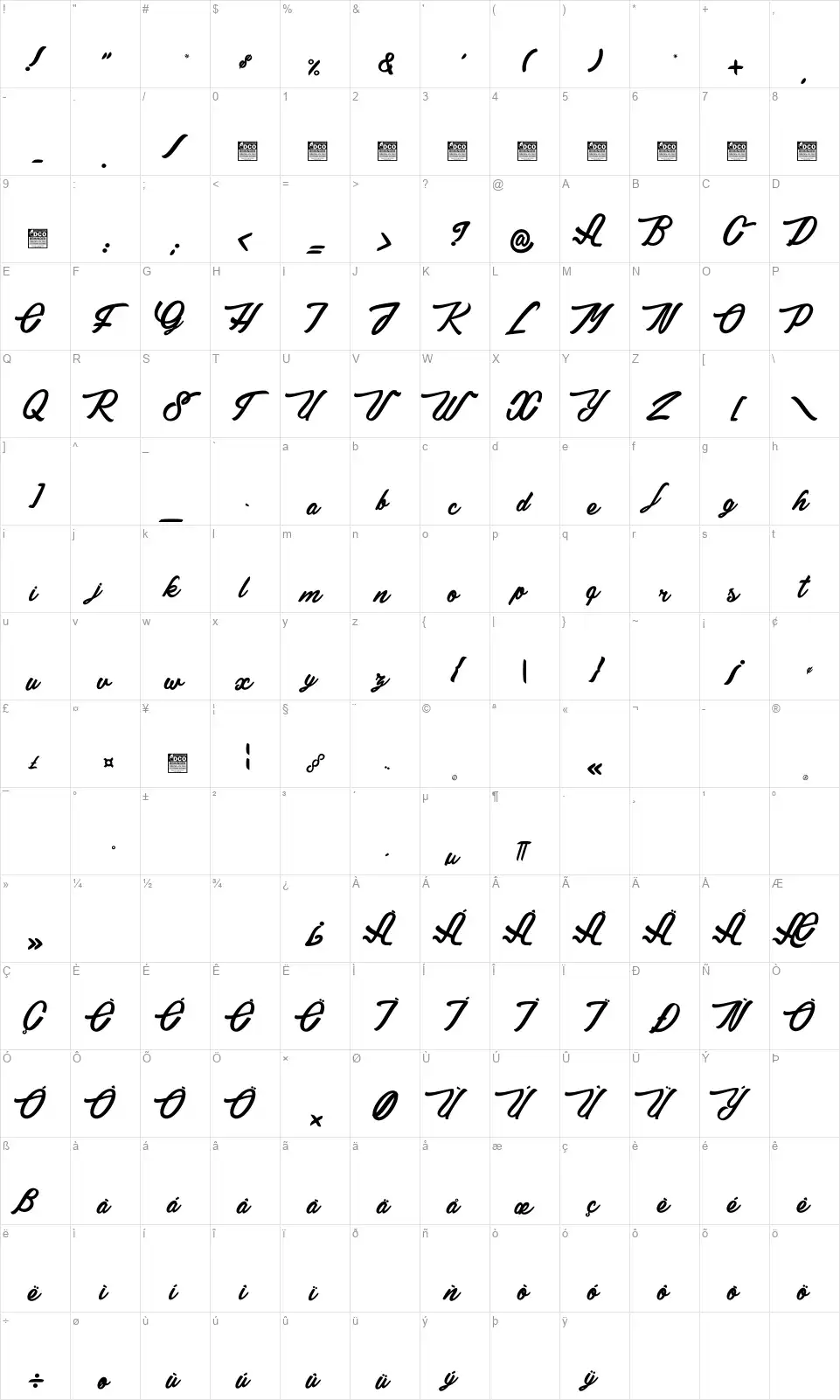 Gaillarde des Sentiersfont character map