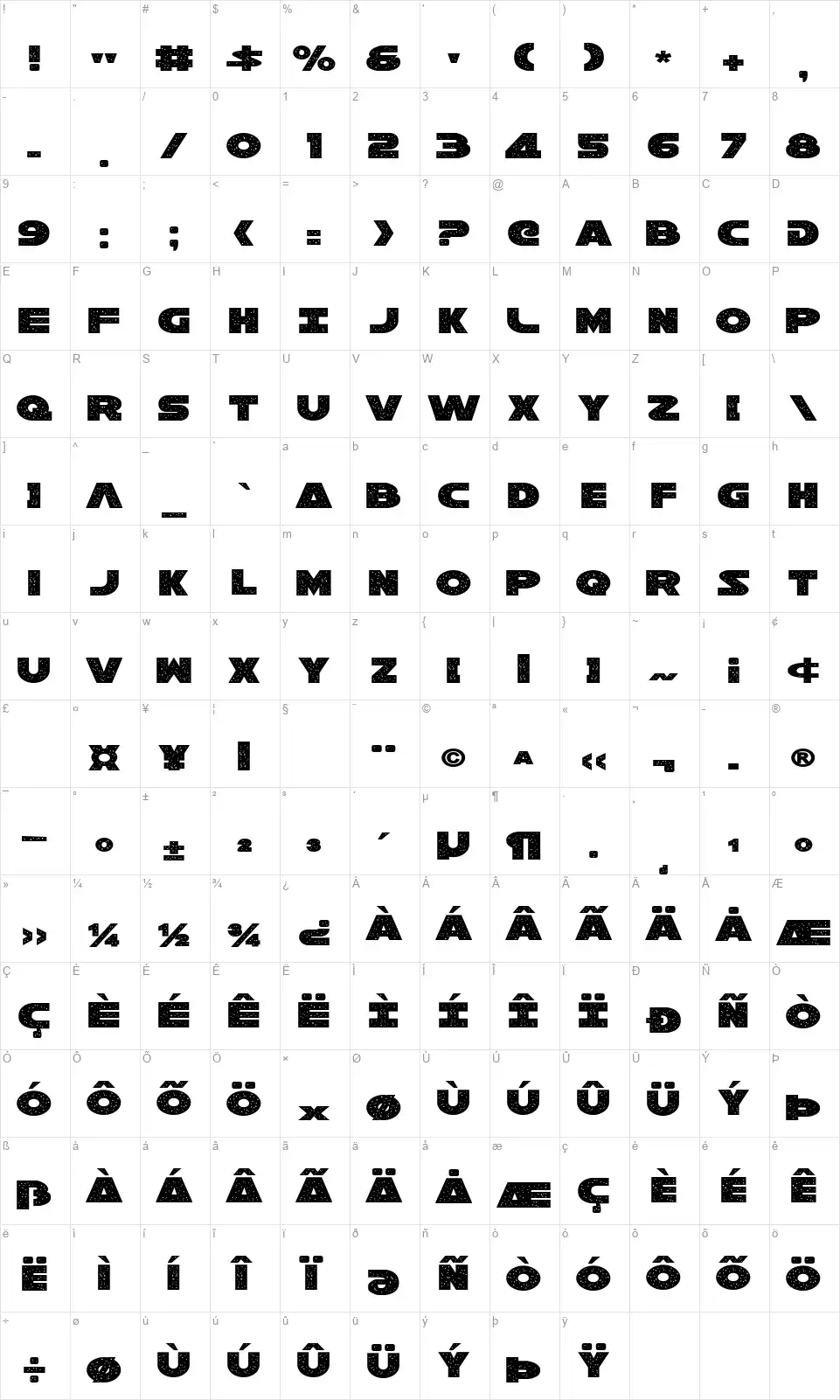Galaxy 1font character map