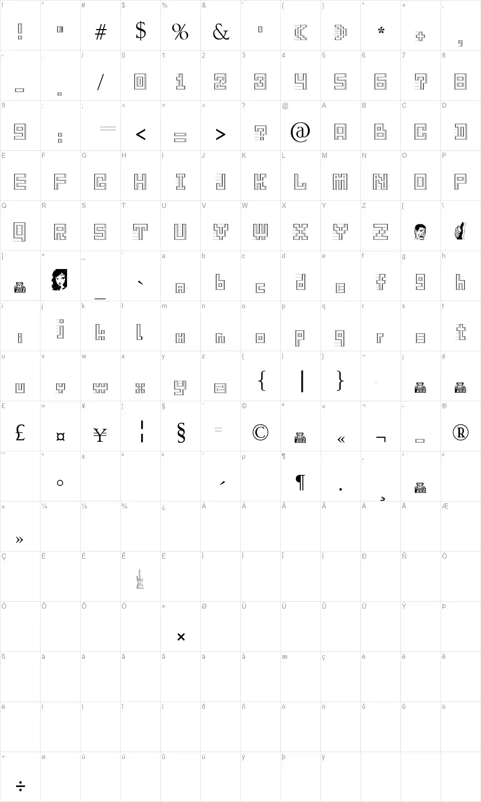 Gang Of Sipirokfont character map