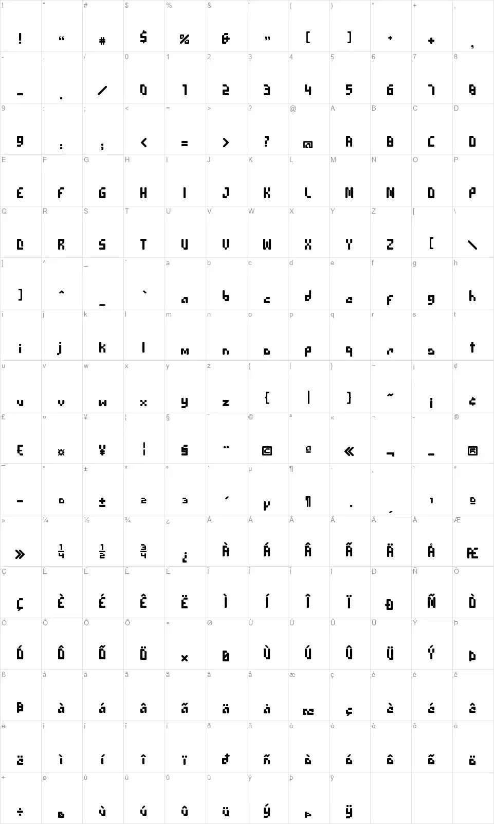 Garlandfont character map