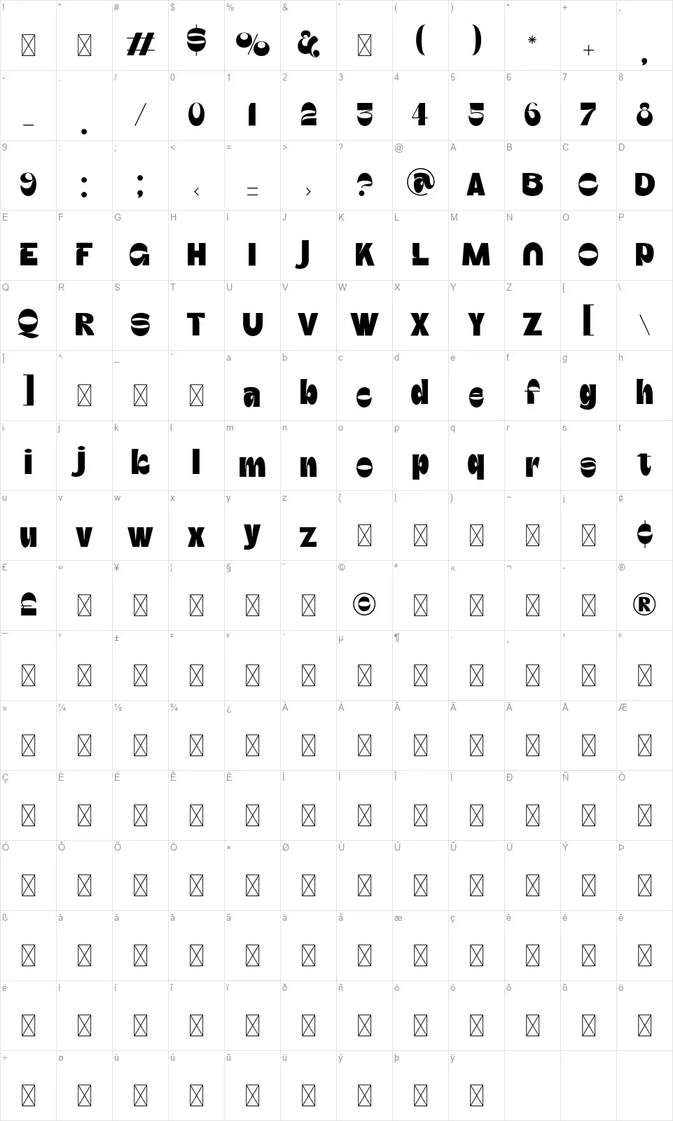 Gebrie Monika Карта Gebrie Monikafont character map