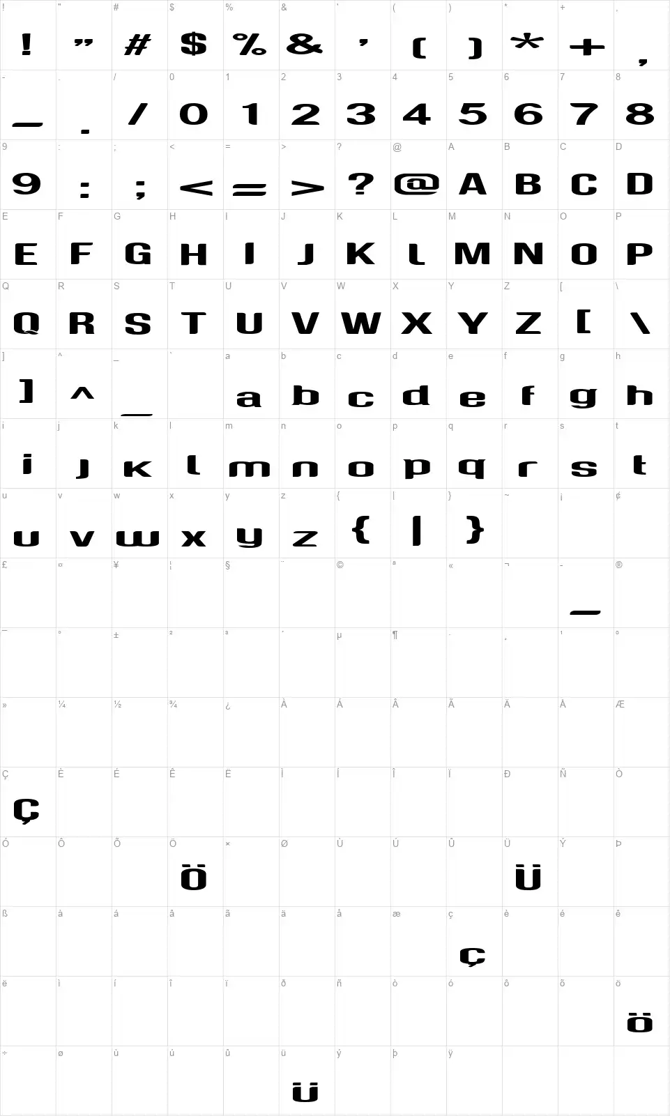 Genghis Khanfont character map