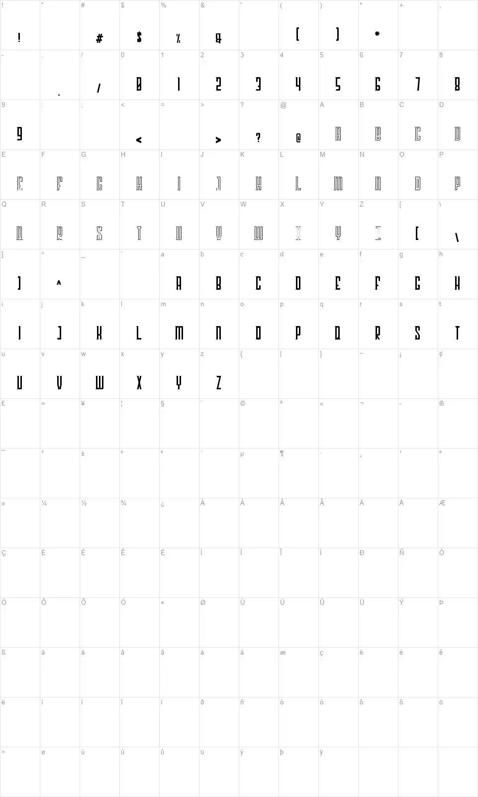 Georgentfont character map