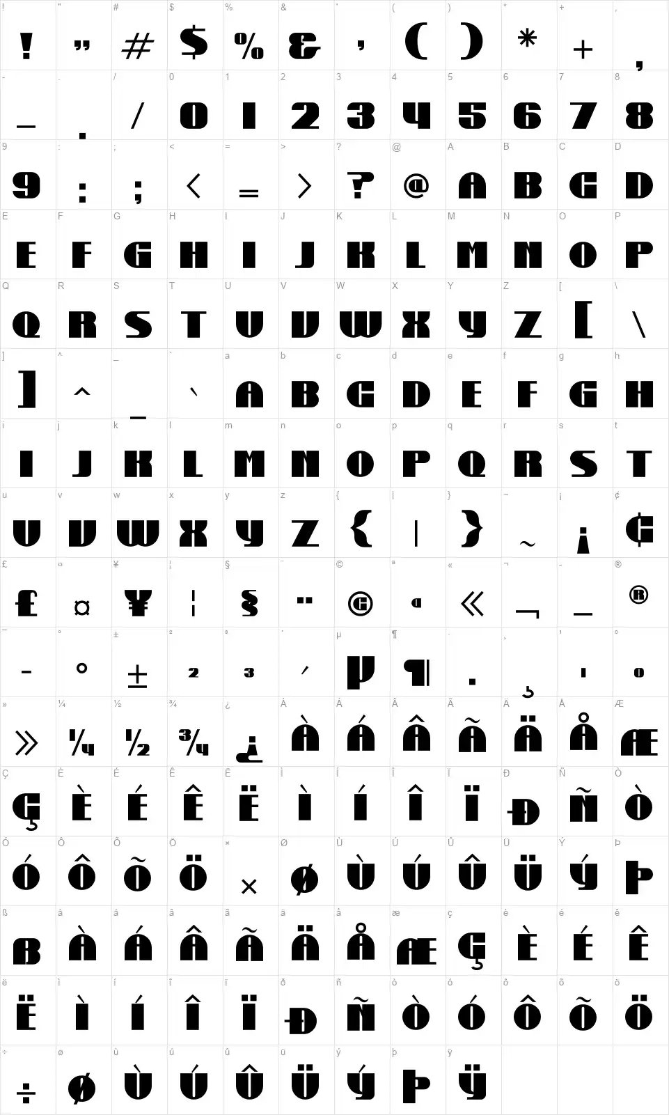 Geraldfont character map