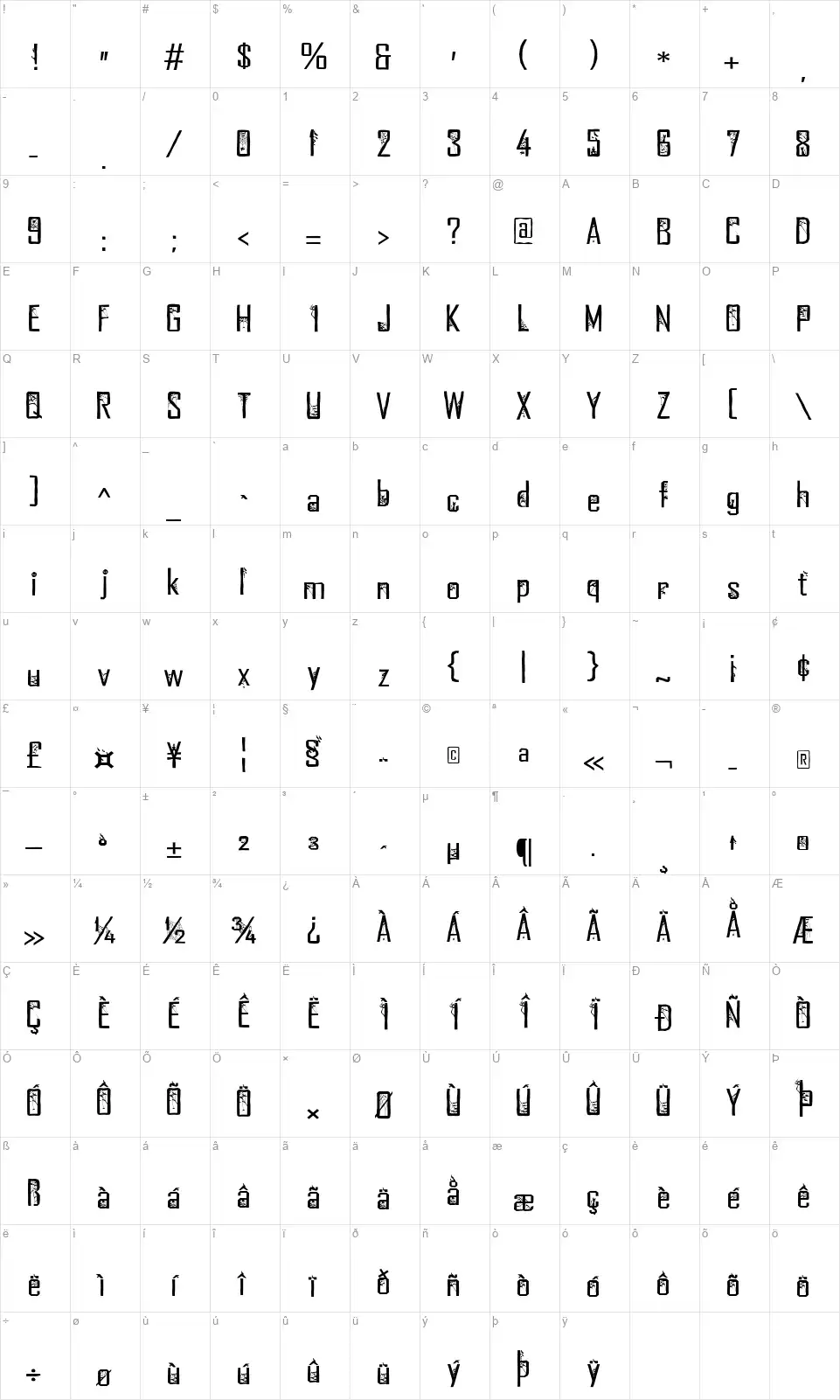 Ghost Nestfont character map