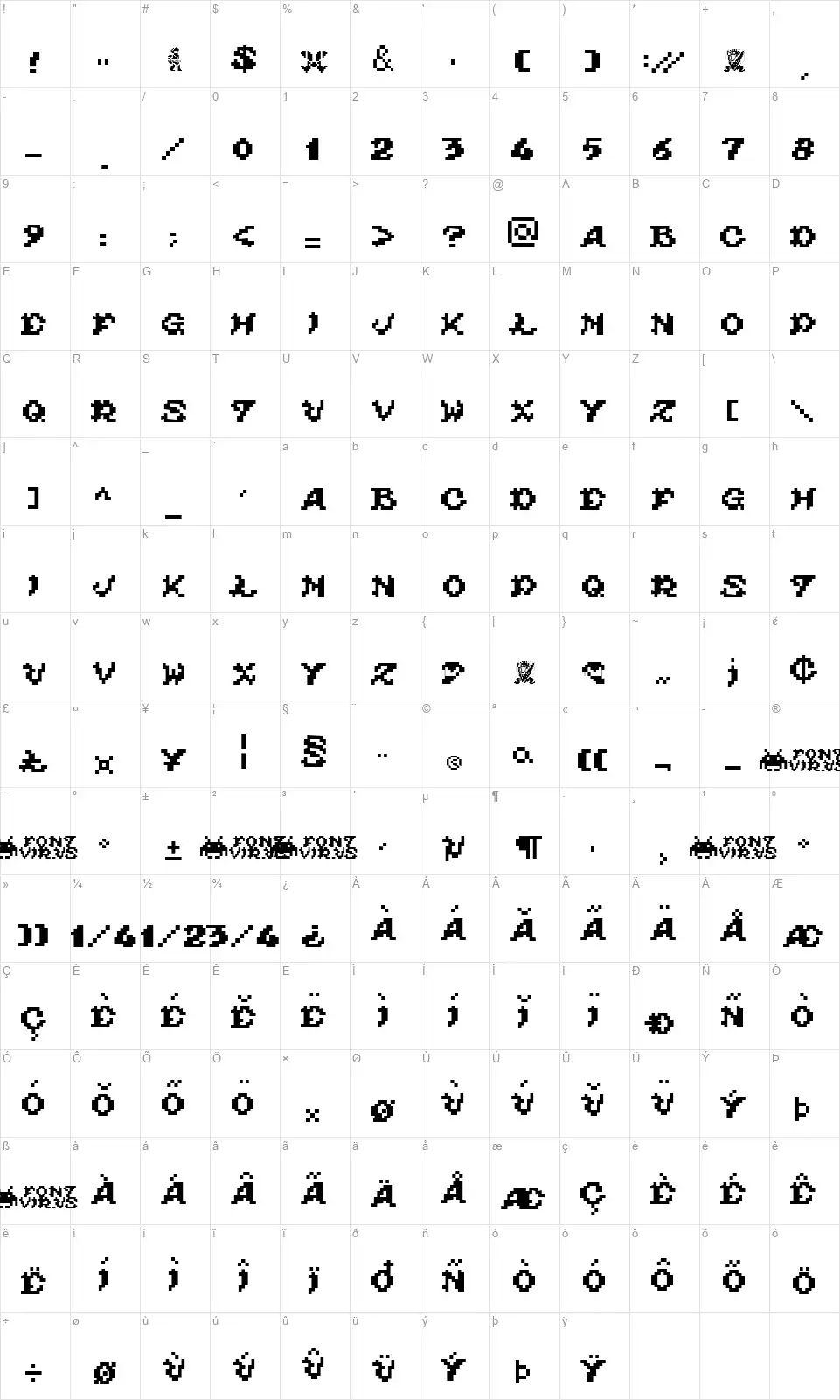 Ghouls Ghosts and Goblinsfont character map
