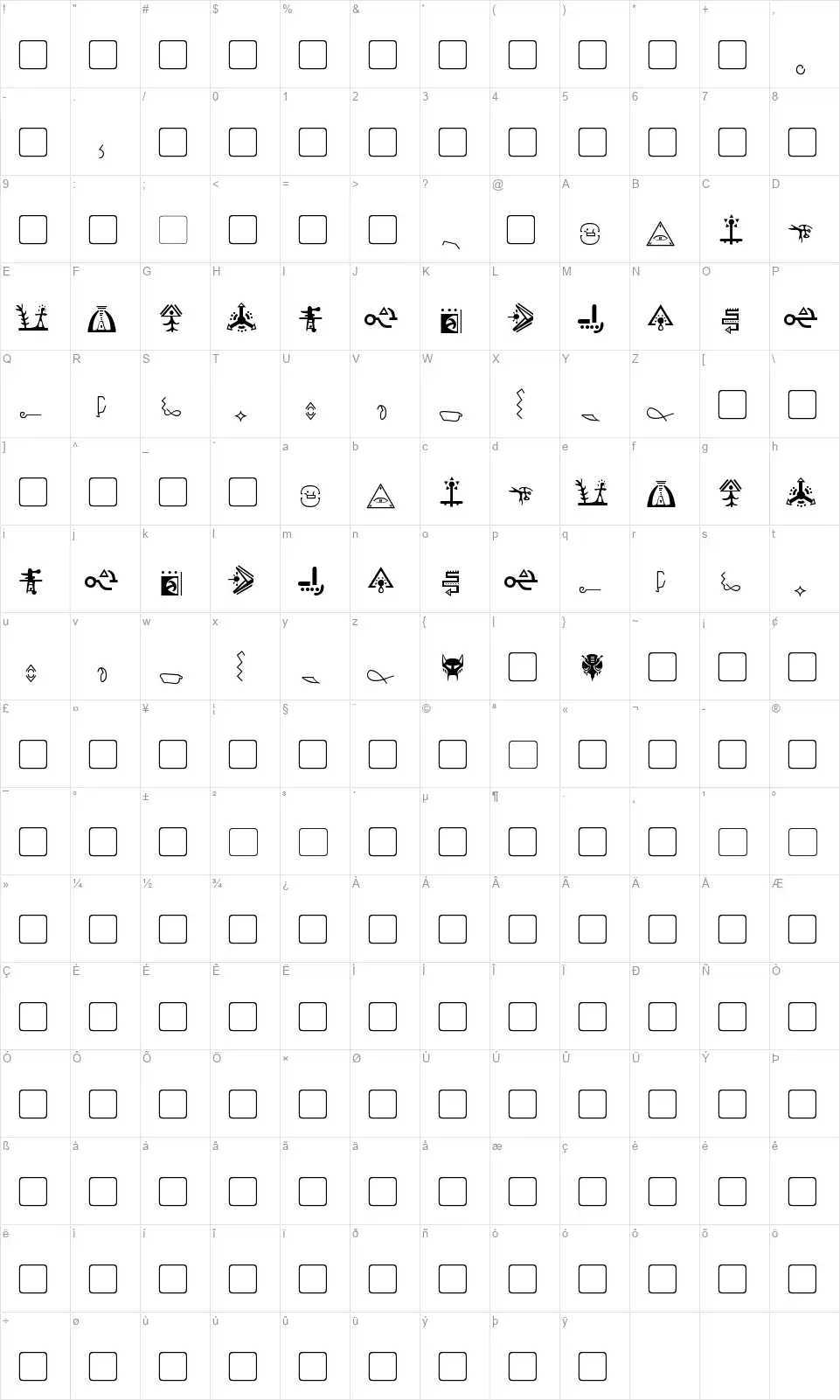 Giedi Golden Diskfont character map