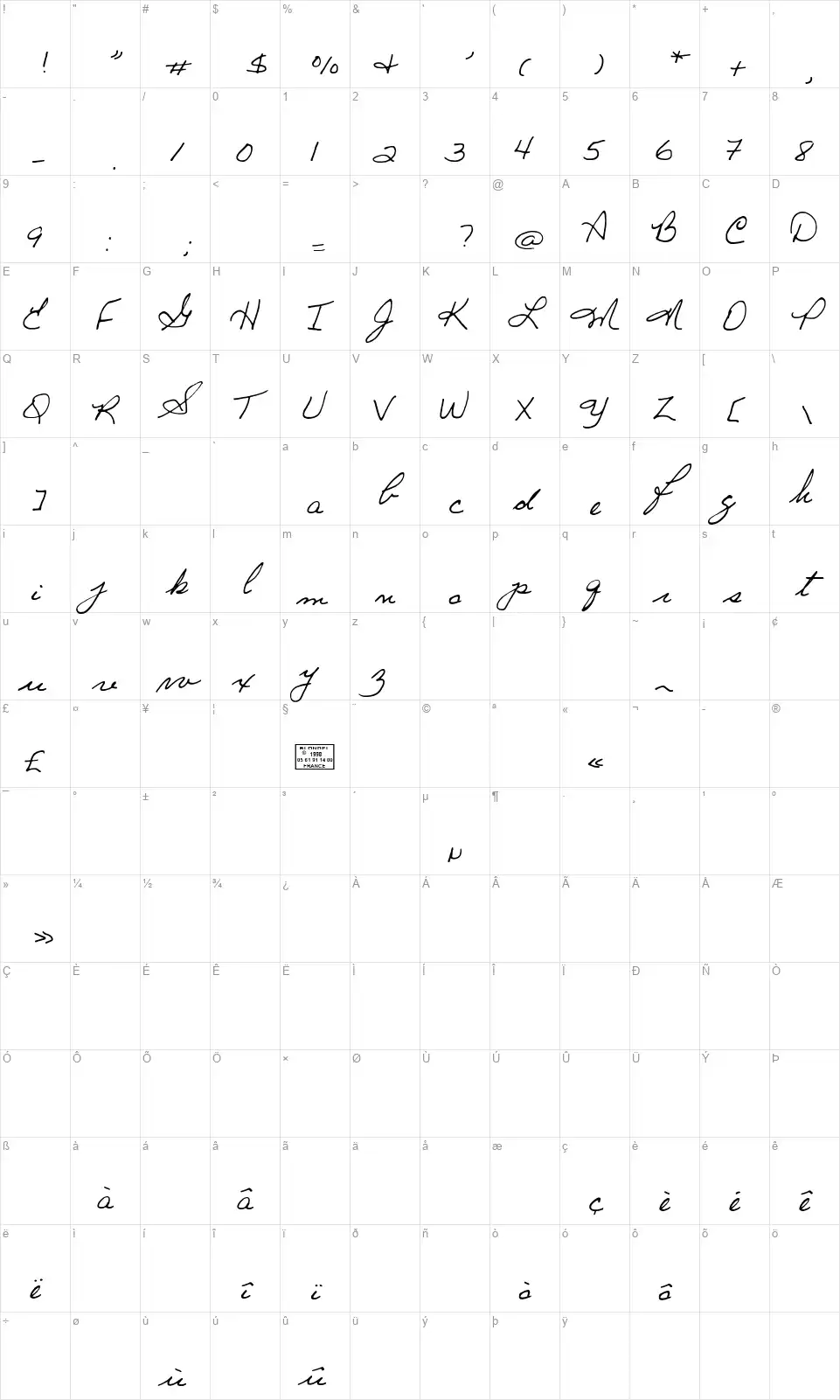 Ginettefont character map