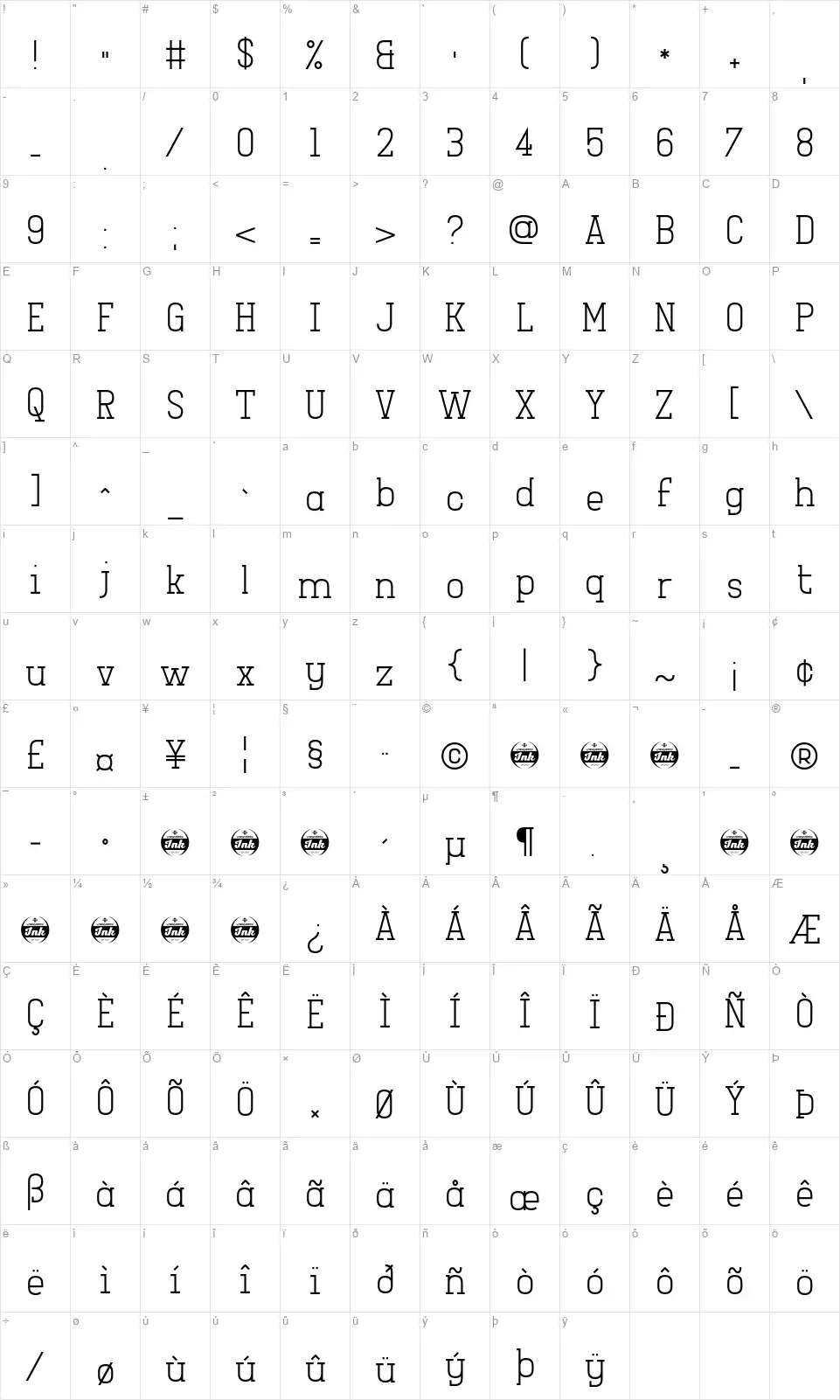 Girlesquefont character map