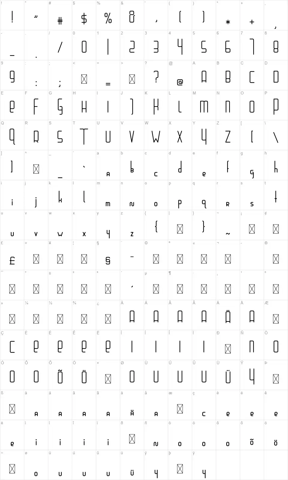 Glasbergfont character map