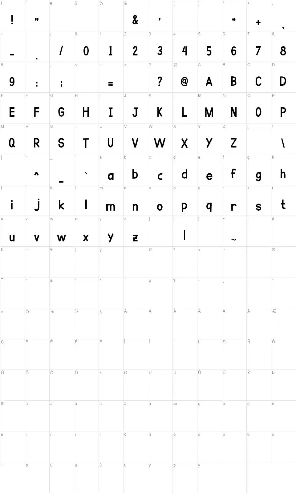 Go Bananafont character map